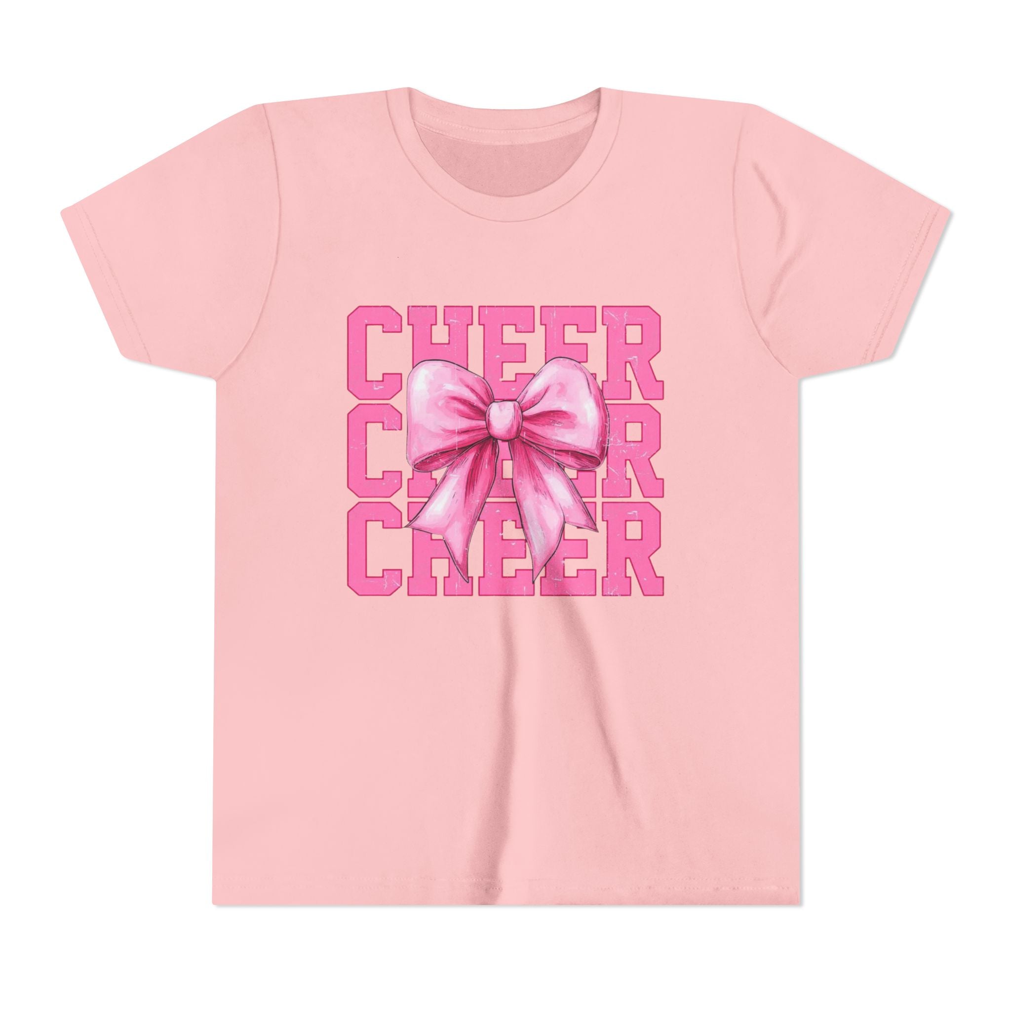 Cheerful Youth Tee with Pink Bow, Perfect for Cheerleading, Birthdays, Parties, Sports Events, and Everyday Wear
