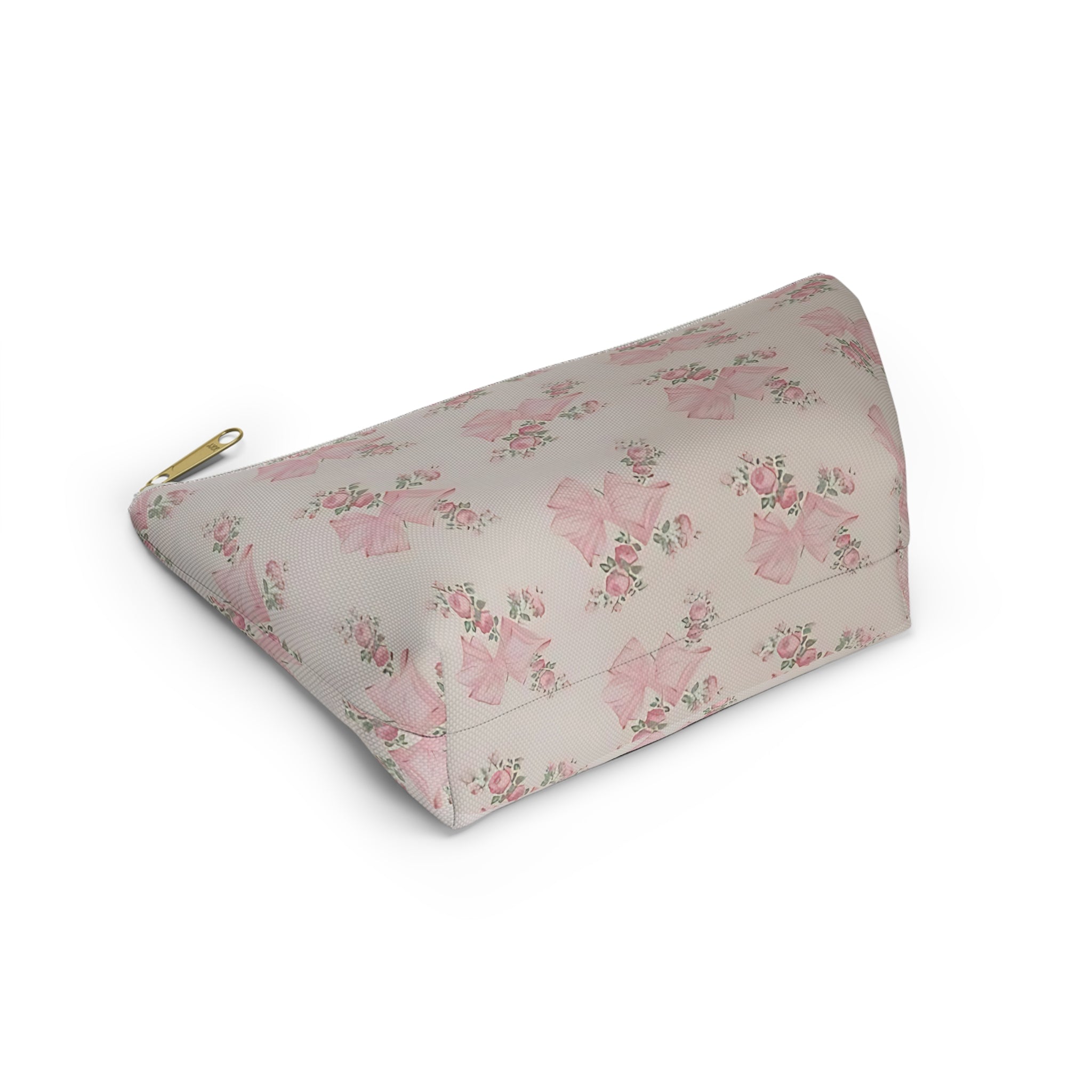 Floral Bow Accessory Pouch - Cute Makeup Bag, Gift Idea for Her, Wedding Favors, Travel Organizer, Floral Storage