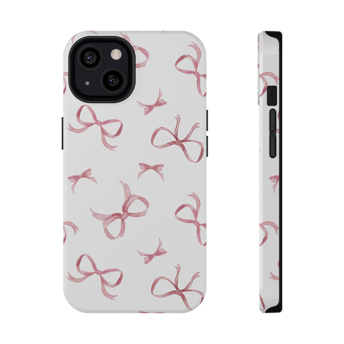Phone case with pink bow pattern on a white background