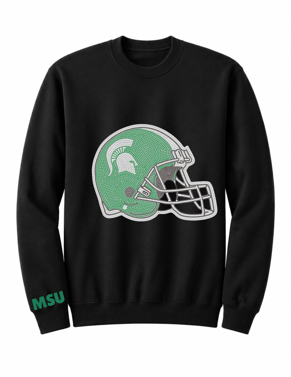 Michigan State Helmet Black Black Crewneck Sweatshirt