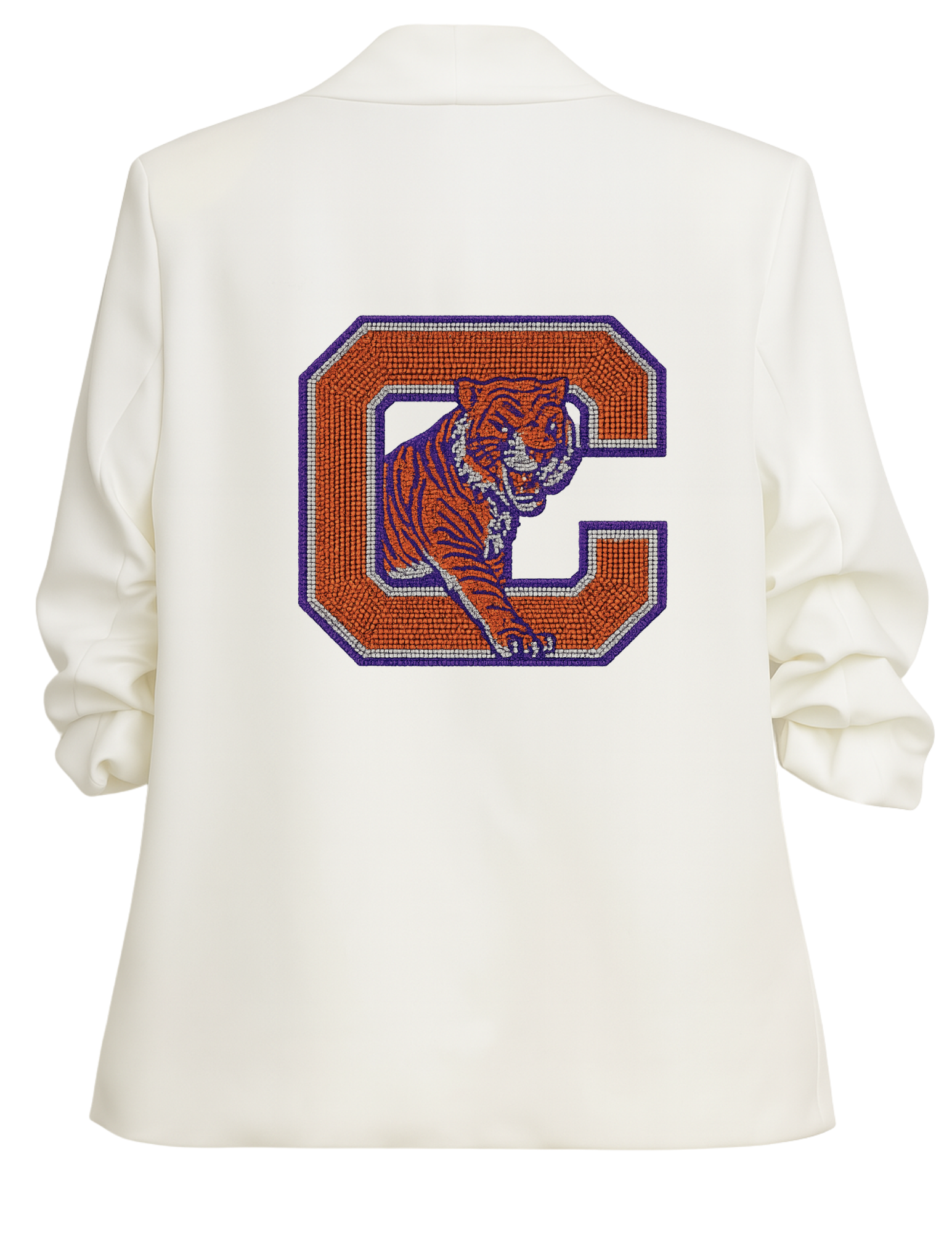 Clemson Big C Tiger White Ruched Sleeve Blazer