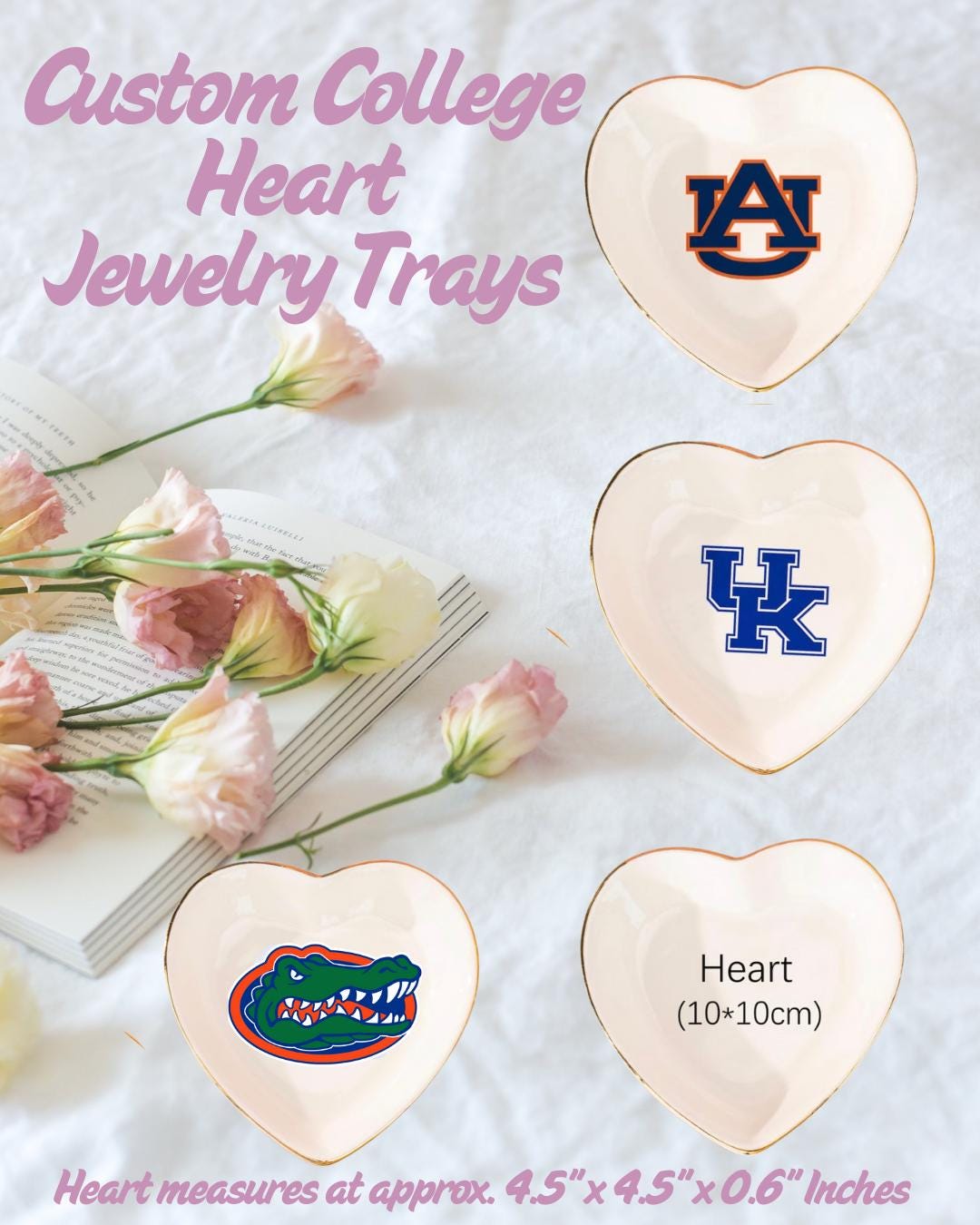 Customizable Custom Heart Trinket Ring Dish: Personalized College Logo, Name