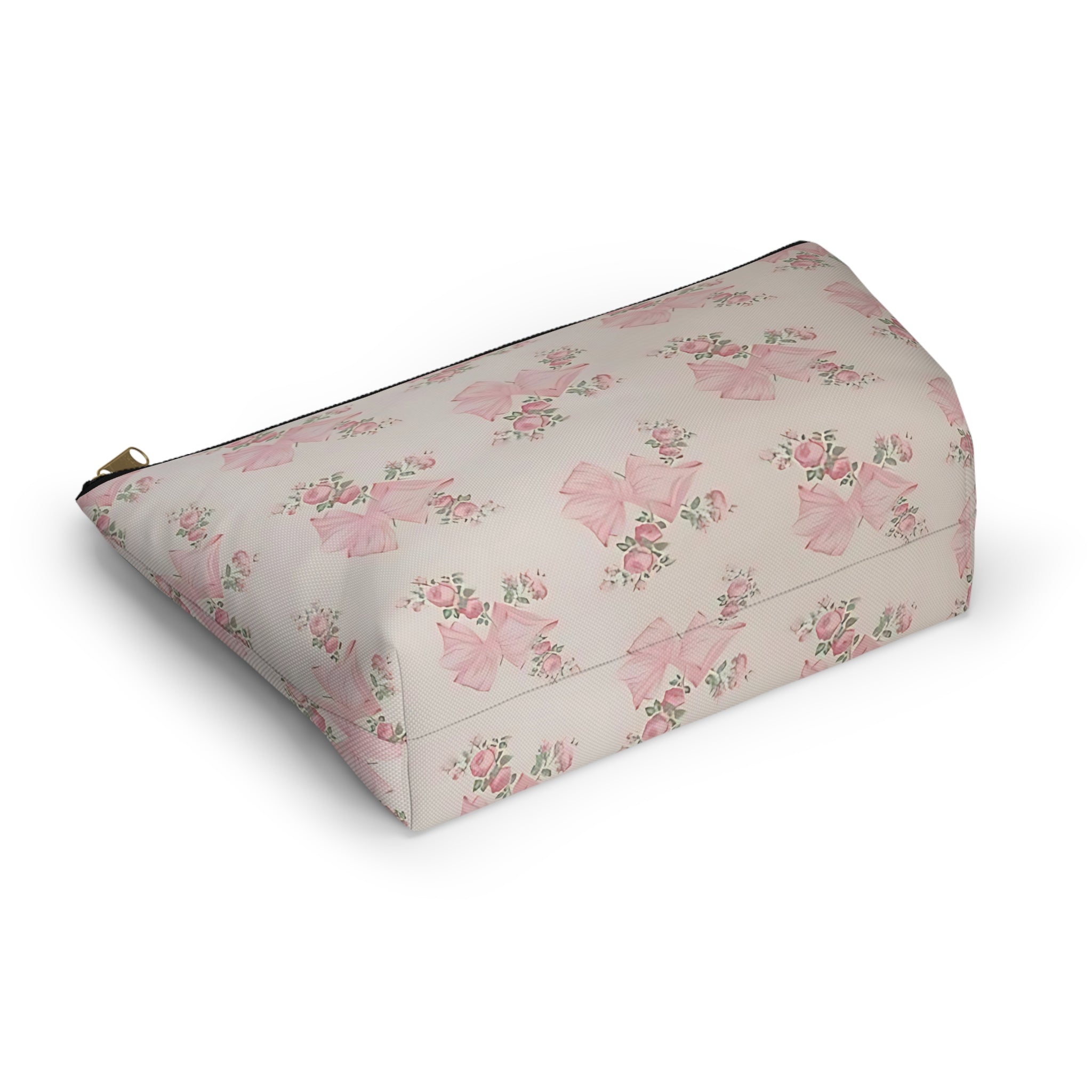 Floral Bow Accessory Pouch - Cute Makeup Bag, Gift Idea for Her, Wedding Favors, Travel Organizer, Floral Storage