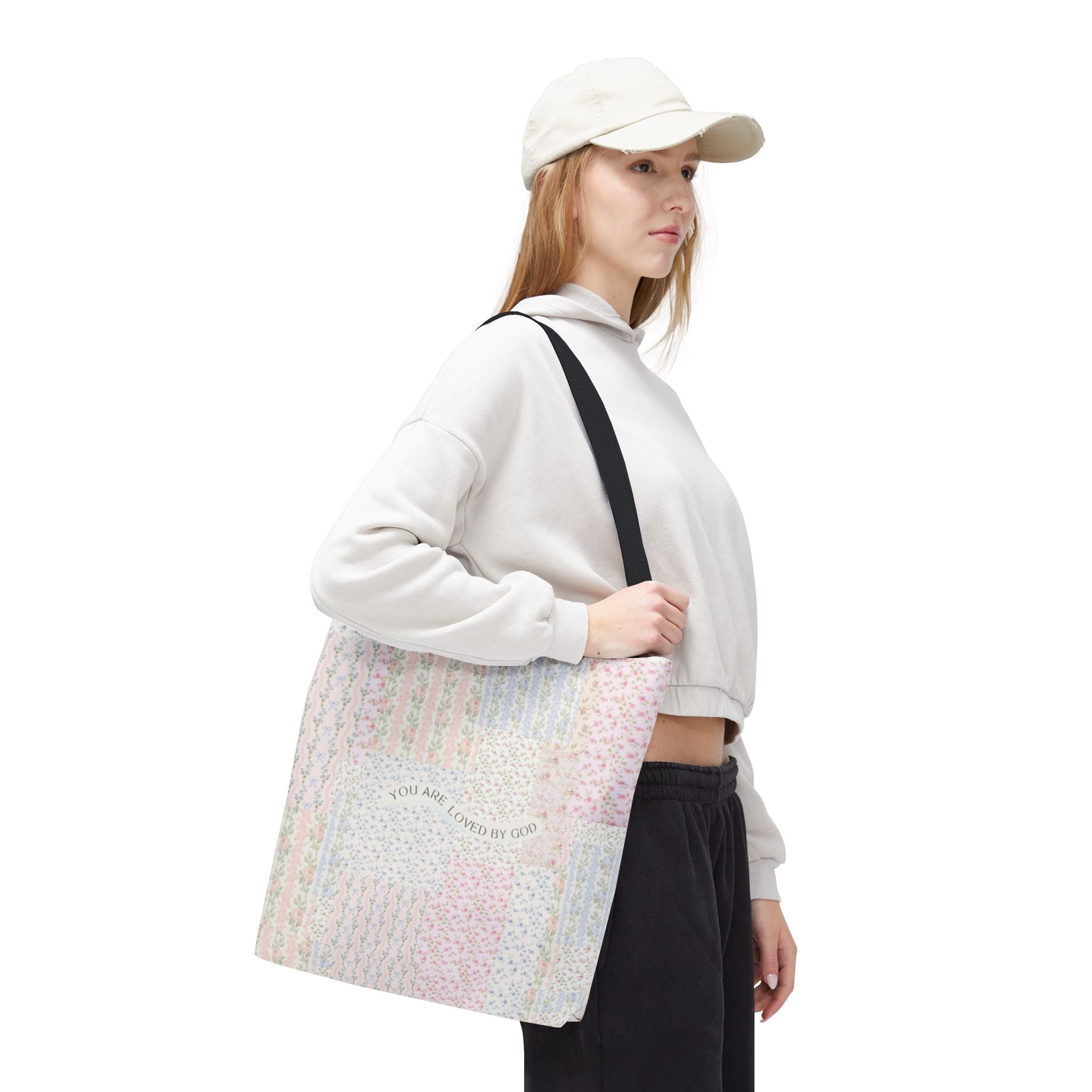 Spiritual Tote Bag with Floral Design, Inspirational Gift for Women, Church Bag, Eco-Friendly Shoulder Tote, Everyday Use
