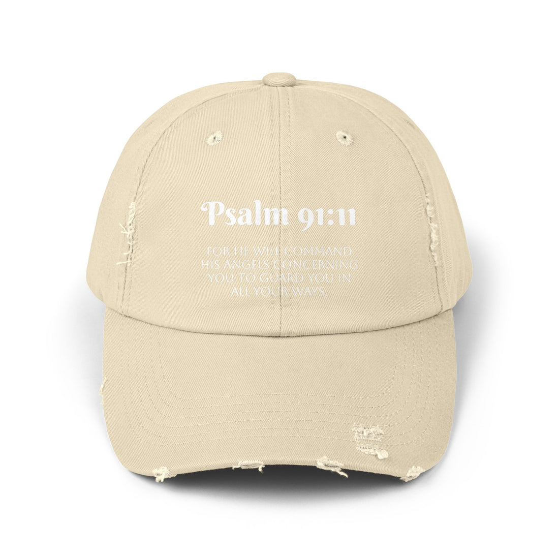Faith-Inspired Unisex Distressed Cap, Psalm 91:11 Scripture Hat for Daily Wear, Inspirational Gift, Casual Style, Christian Faith