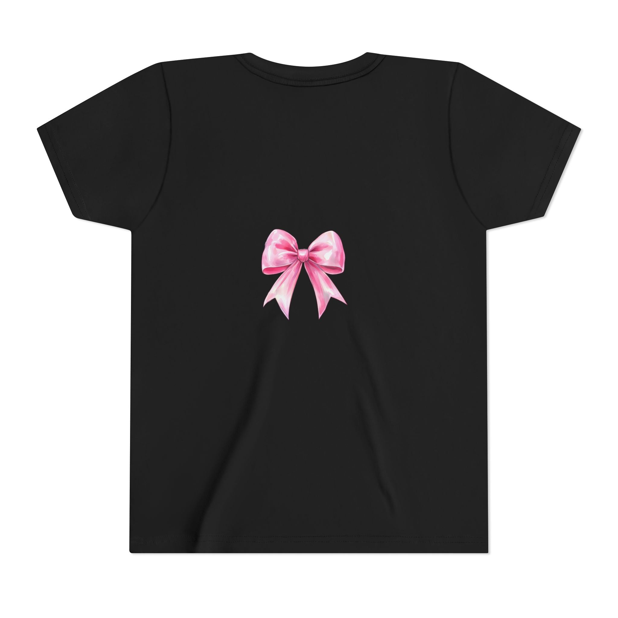 Cheerful Youth Tee with Pink Bow, Perfect for Cheerleading, Birthdays, Parties, Sports Events, and Everyday Wear