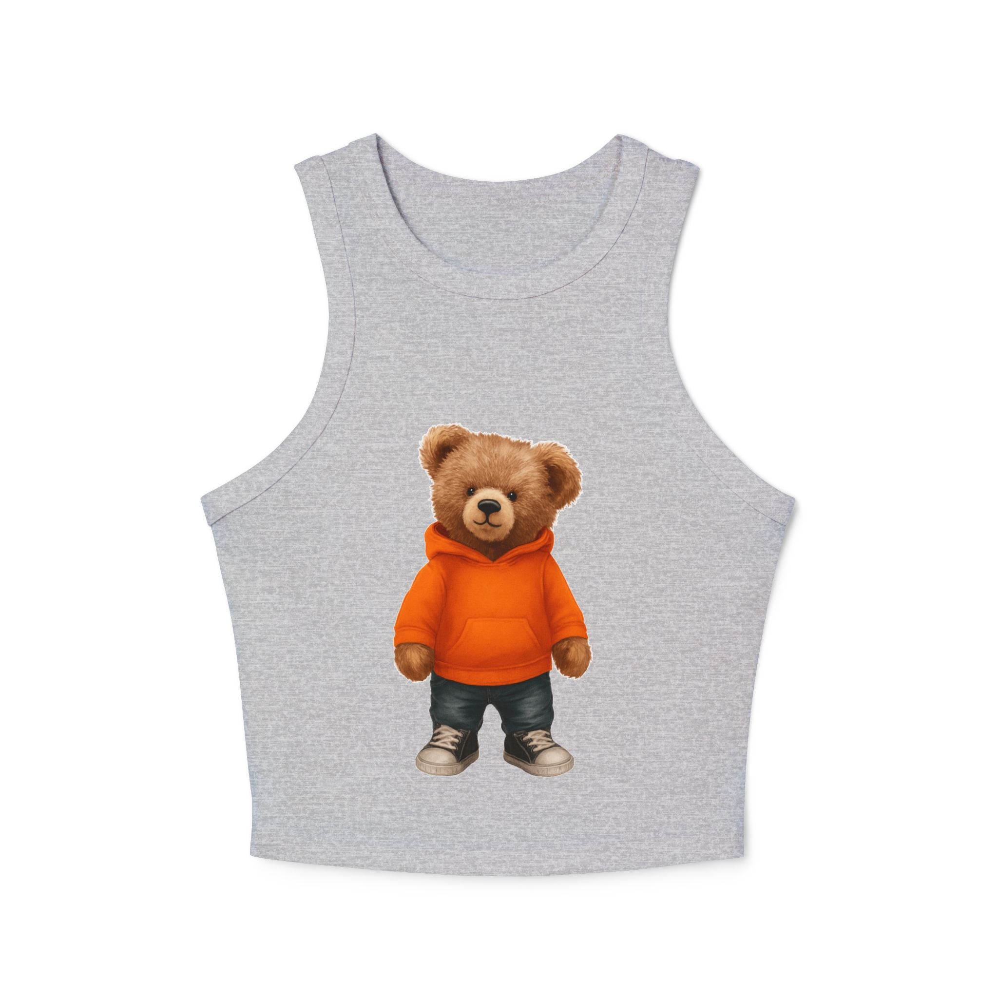 Trendy Bear Print Racer Tank Top for Women, Casual Summer Top, Cute Beachwear, Gift for Her, Festival Fashion, Stylish Comfort