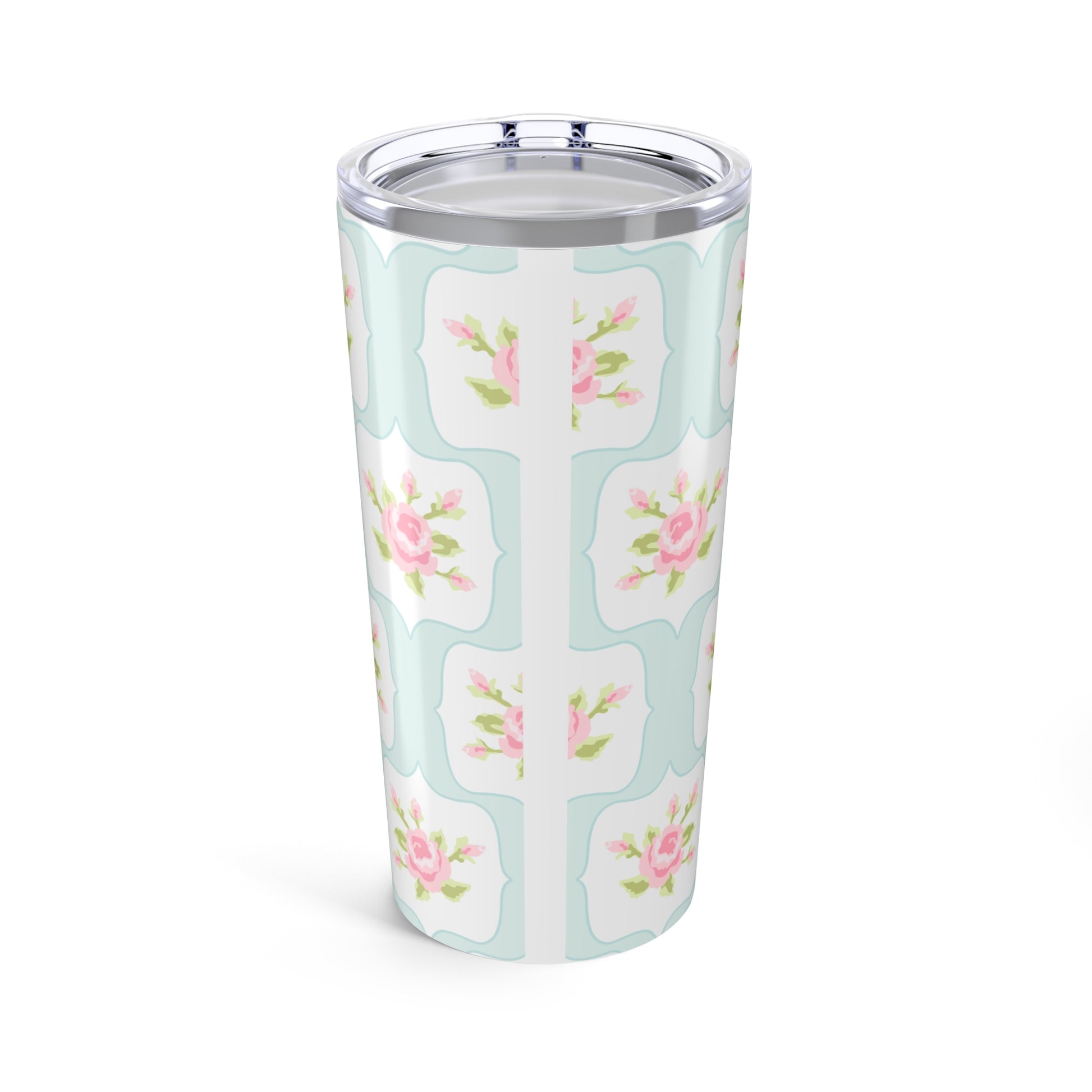 Tumbler with floral pattern on a white background