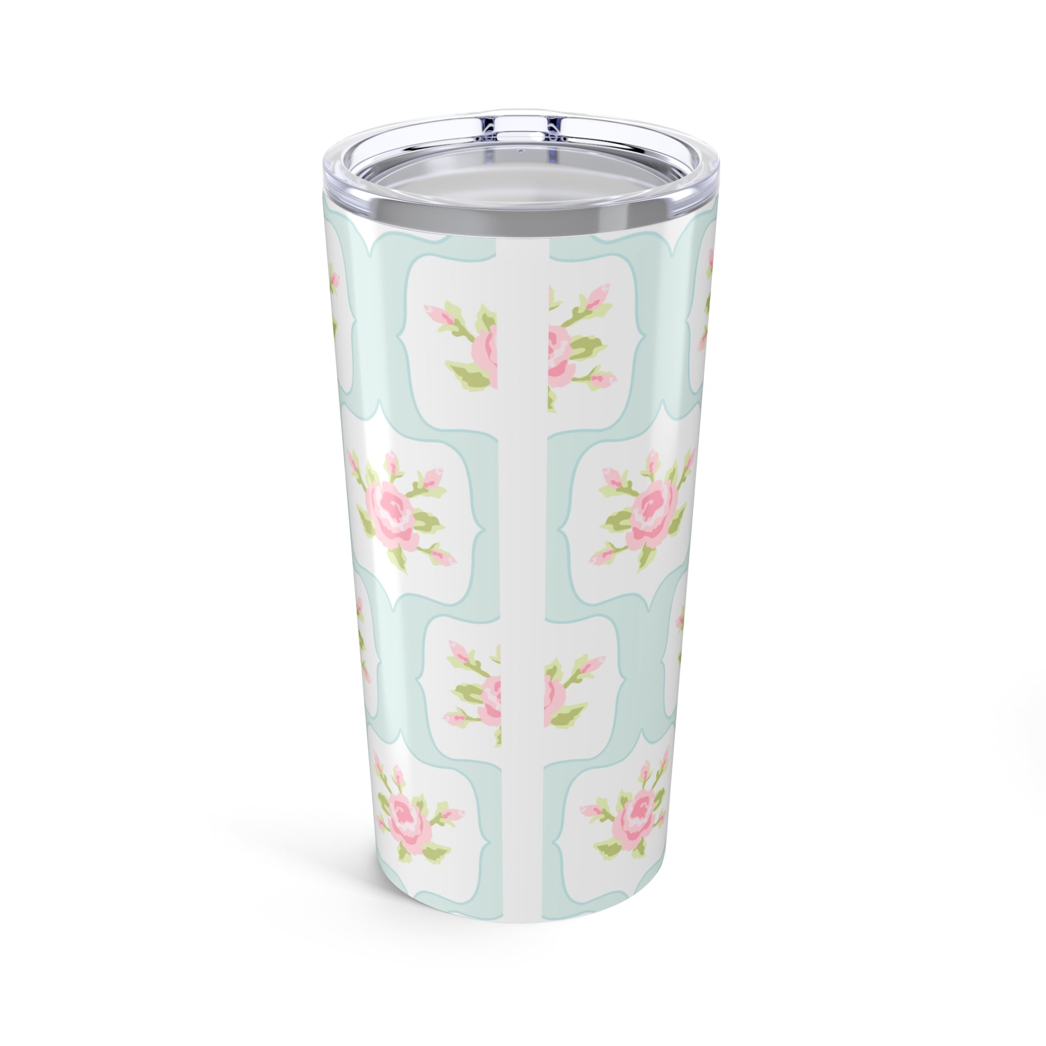 Tumbler with floral pattern on a white background