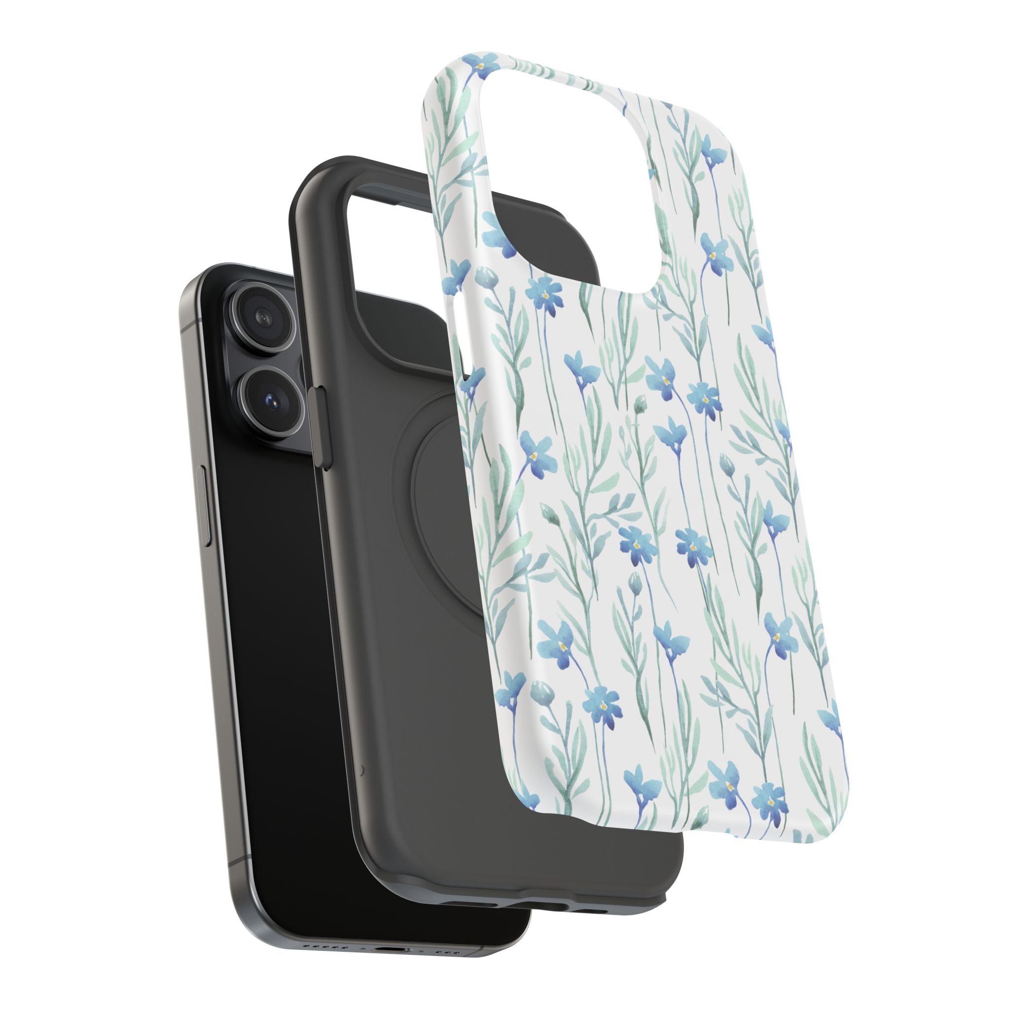 Customizable: Blue Floral Impact-Resistant Phone Case