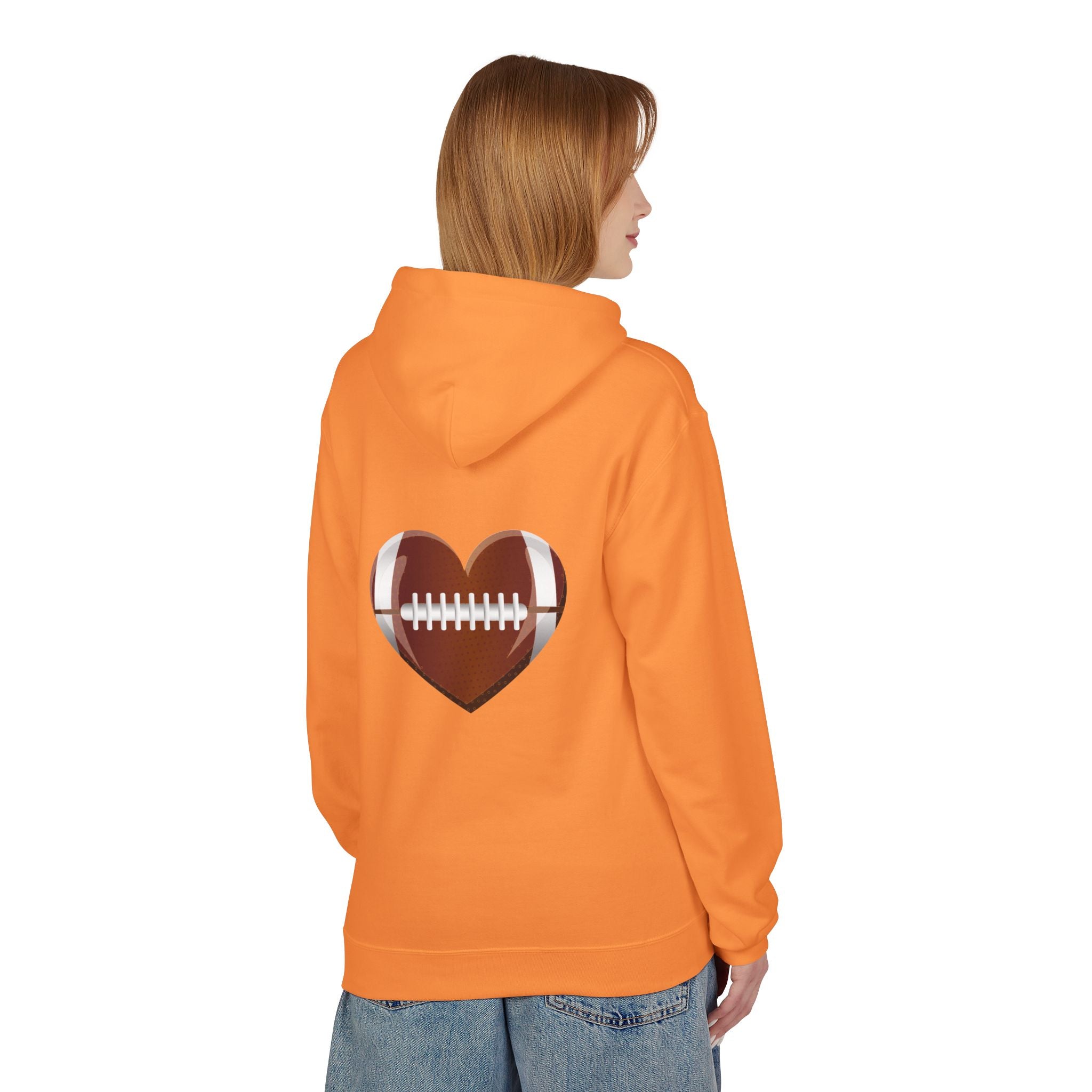 Football Heart Hoodie - Midweight Fleece Sweatshirt for Sports Fans, Gift for Holidays, Game Day Apparel, Cozy and Casual