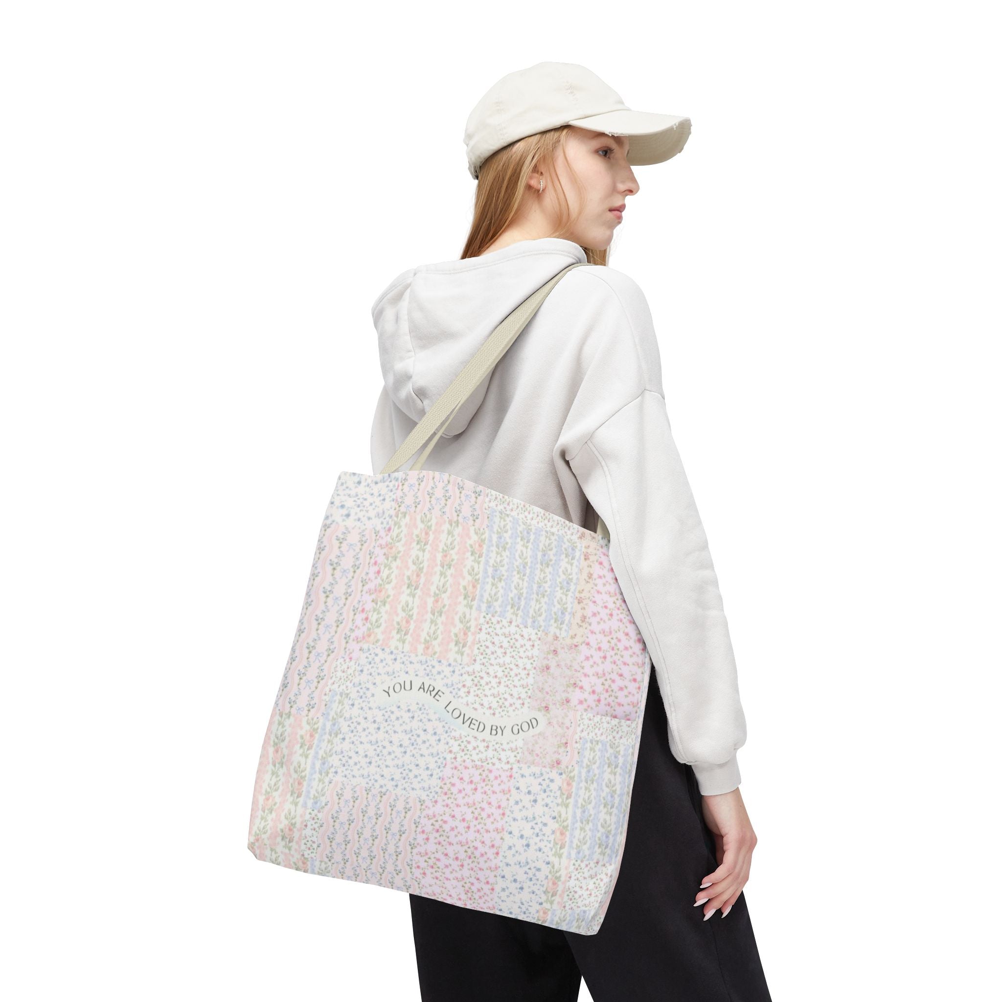 Spiritual Tote Bag with Floral Design, Inspirational Gift for Women, Church Bag, Eco-Friendly Shoulder Tote, Everyday Use