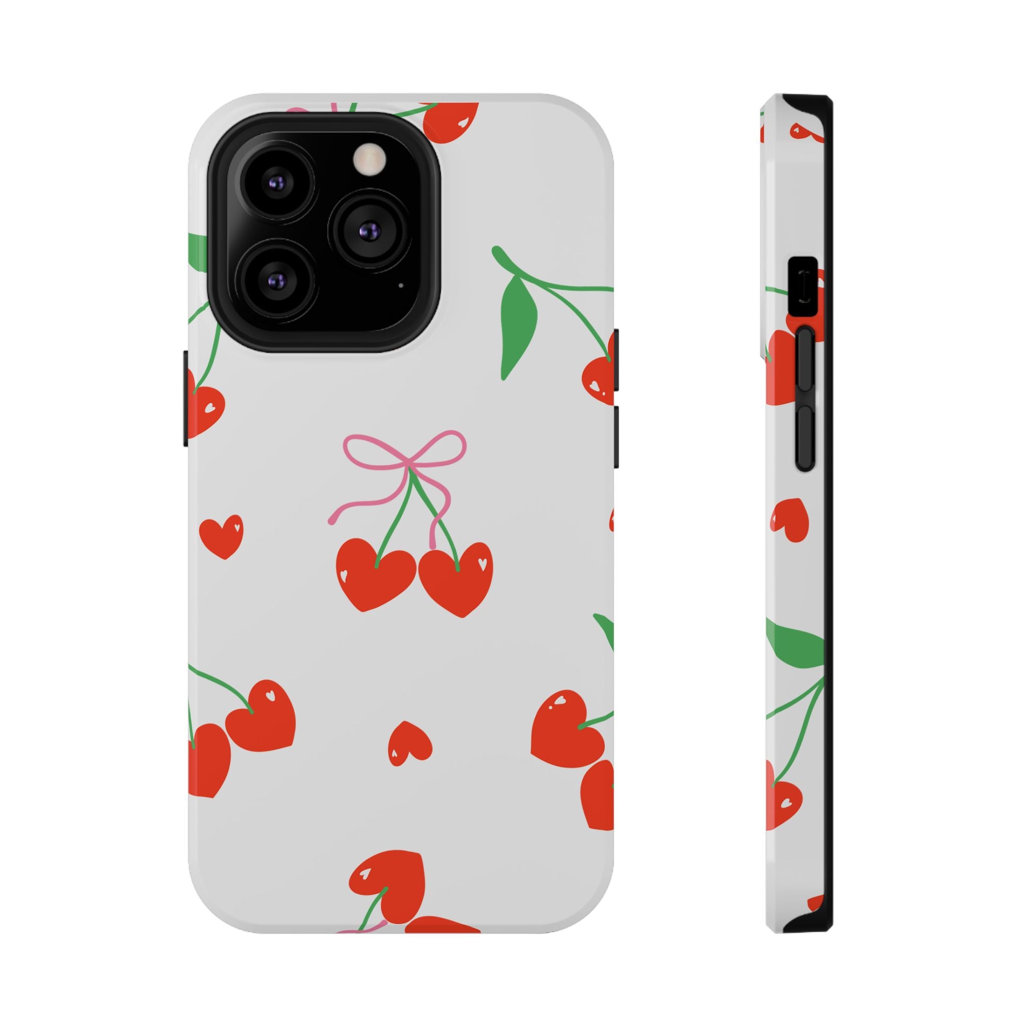 Customizable: Cherry Heart Impact-Resistant Phone Case