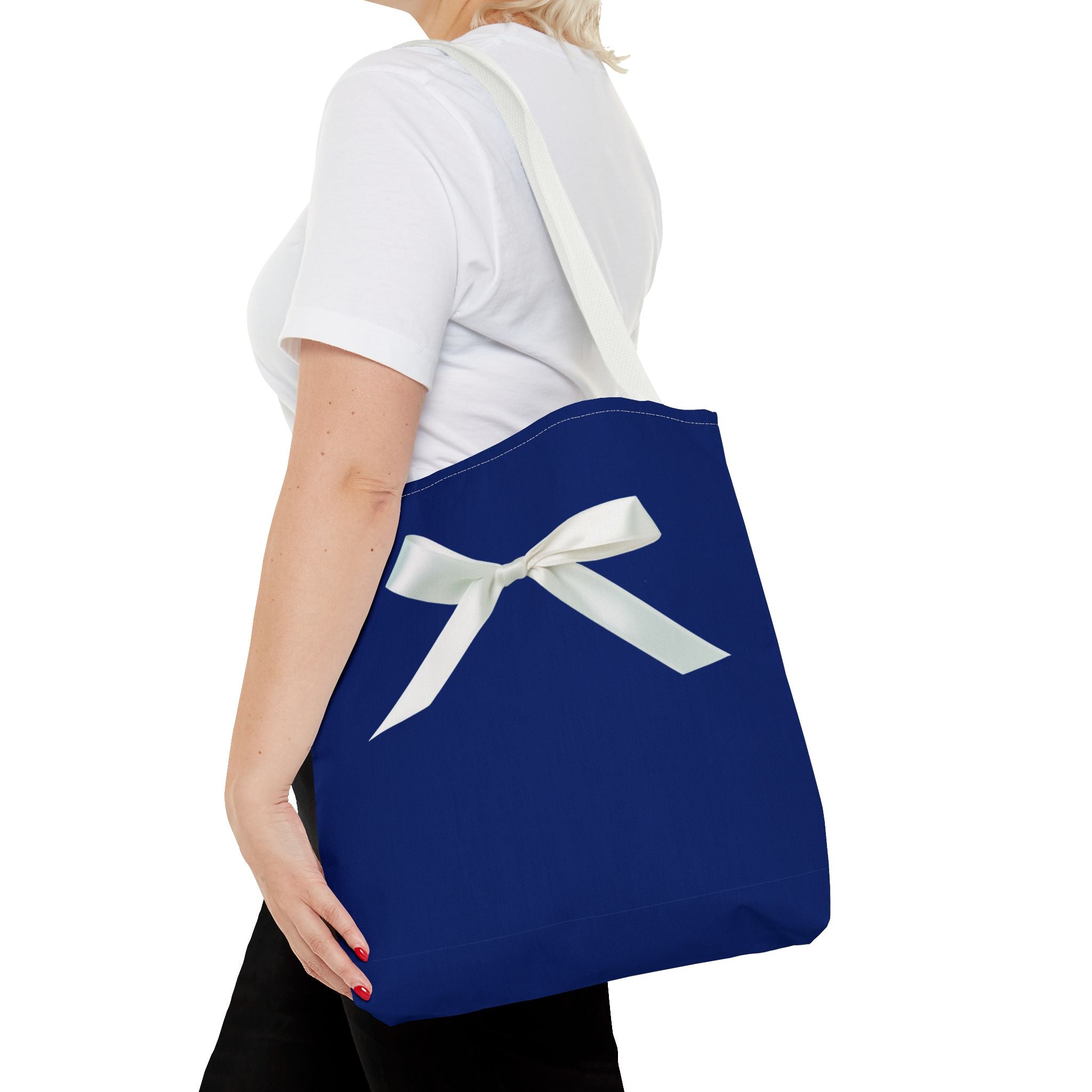 Elegant Blue Tote Bag with White Bow, Stylish Carryall, Perfect Gift for Her, Bridesmaid Tote, Wedding Accessory, Everyday Use
