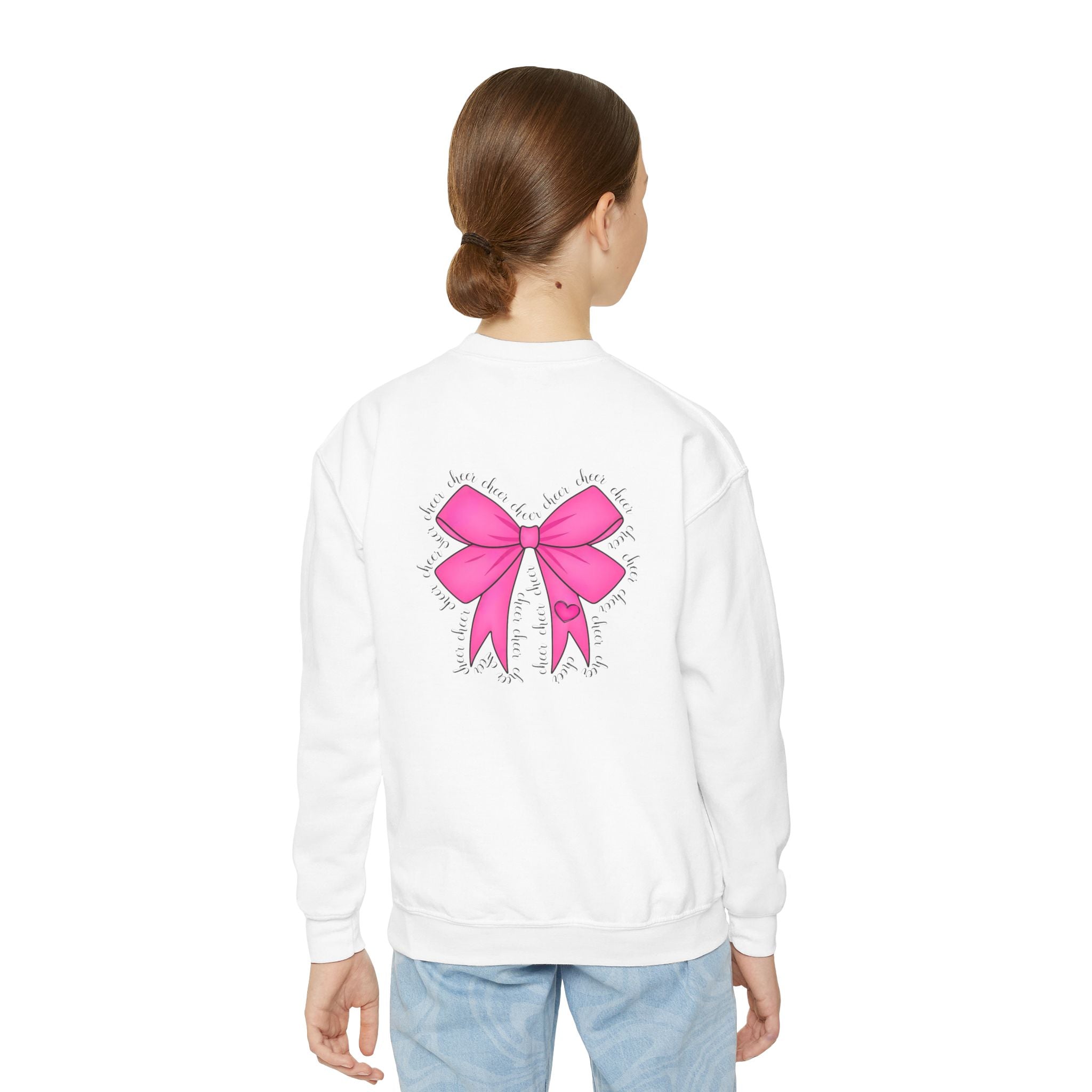 Customizable Youth Cheer Crewneck with Cheer Bow Design