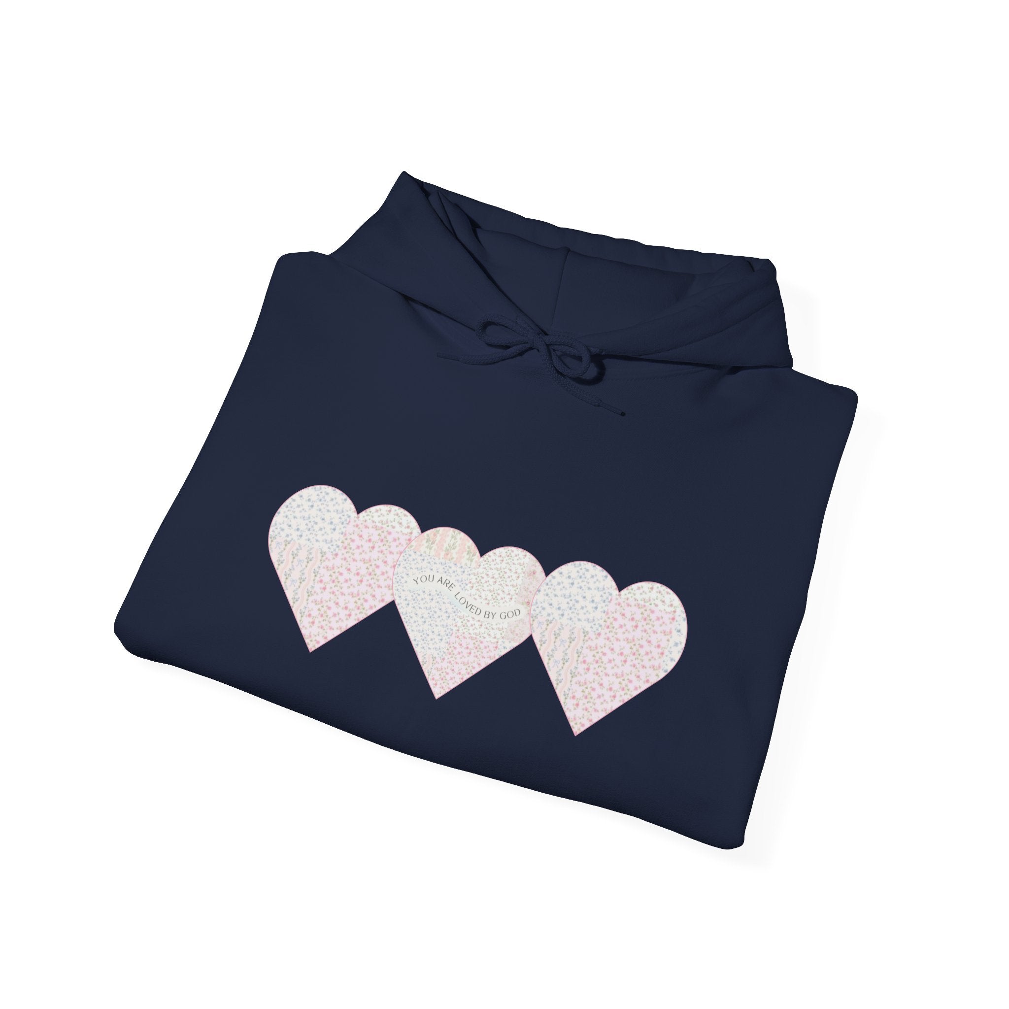 You Are Loved By God Heartfelt Hoodie with Patchwork Hearts Design