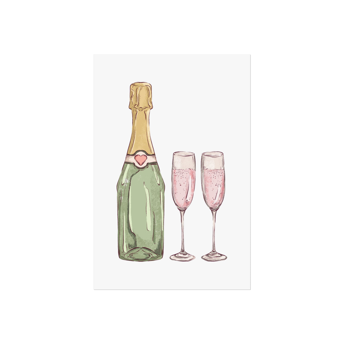 Illustration of a champagne bottle and two glasses on a white background