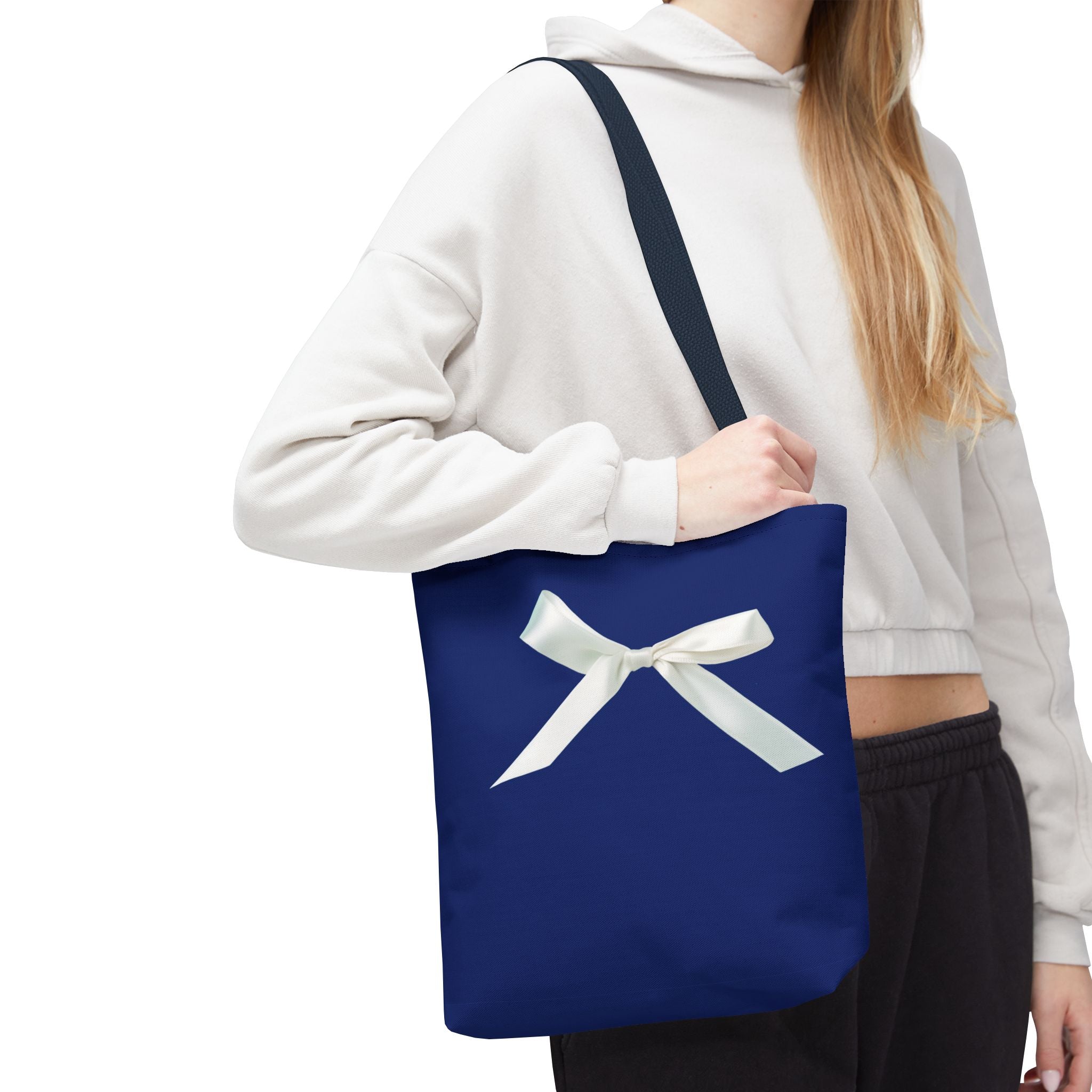 Elegant Blue Tote Bag with White Bow, Stylish Carryall, Perfect Gift for Her, Bridesmaid Tote, Wedding Accessory, Everyday Use