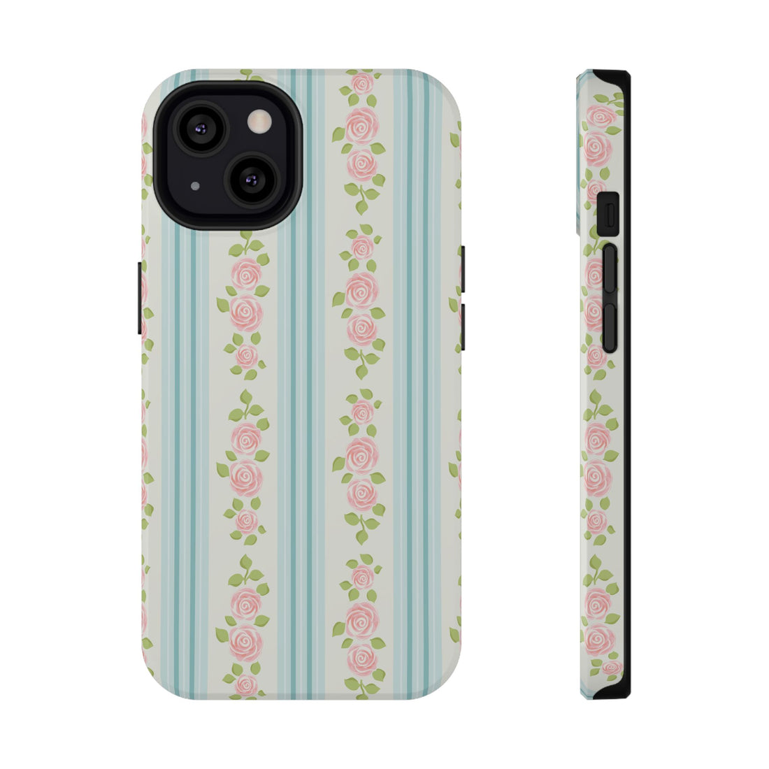 Phone case with floral pattern on a striped background