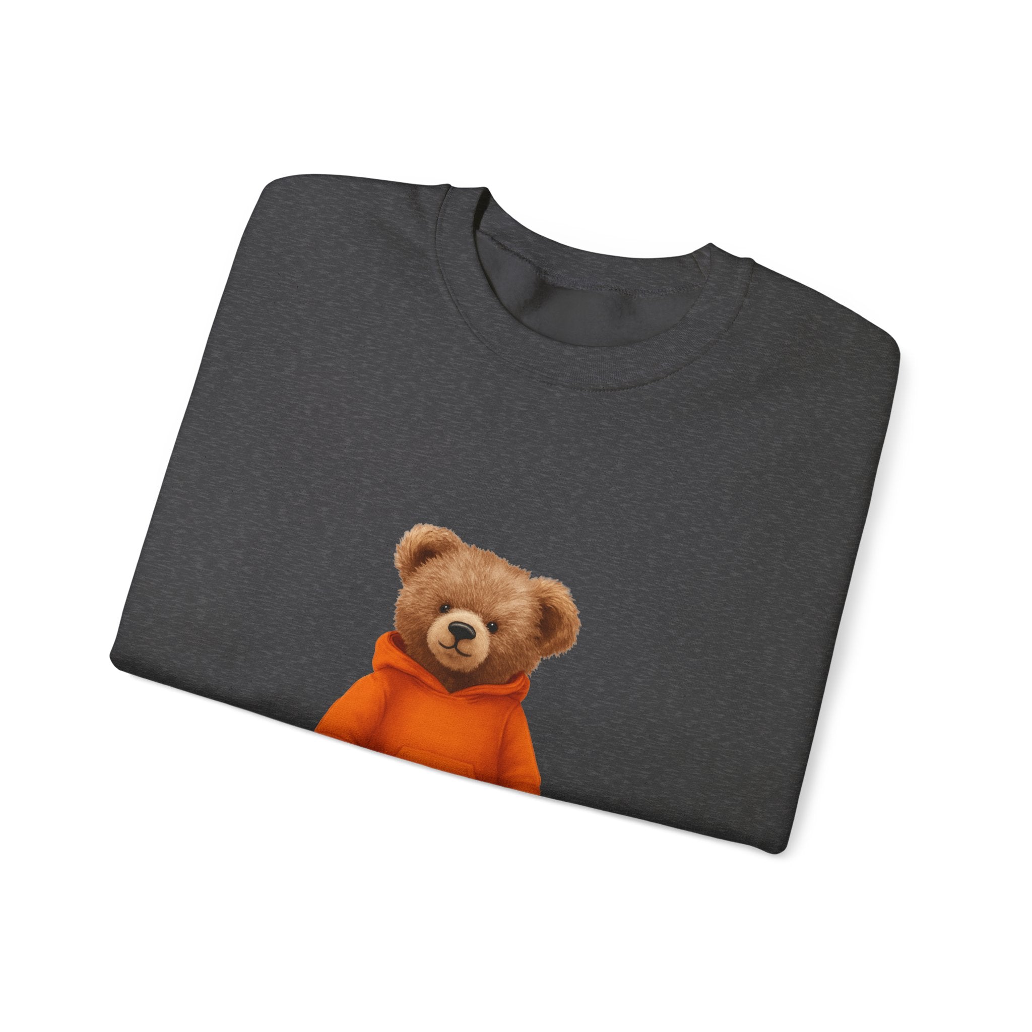 CUSTOMIZABLE Trendy Bear with Orange Hoodie Cozy Bear Crewneck Sweatshirt