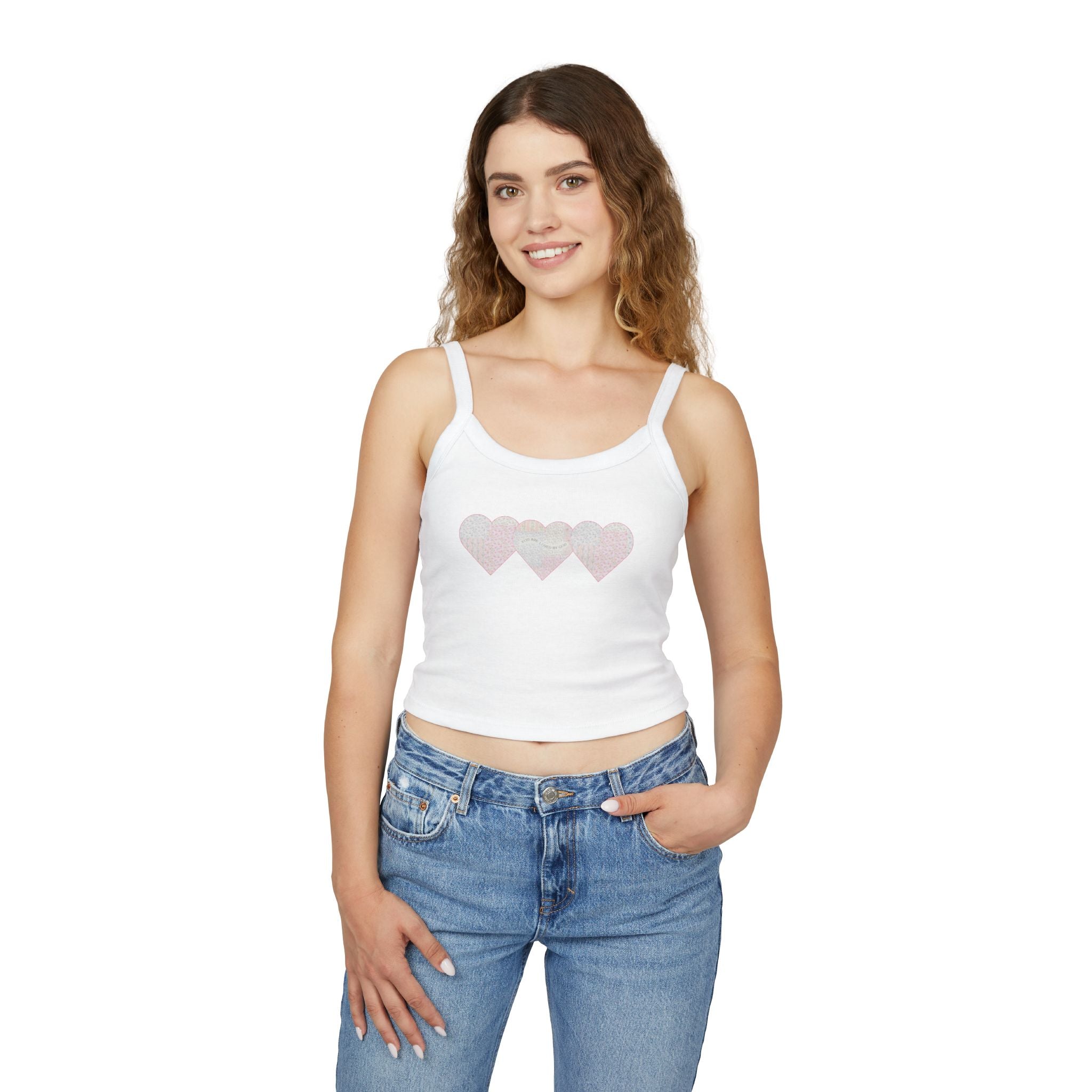 You are Loved by God Patchwork Hearts Spaghetti Strap Tank Top