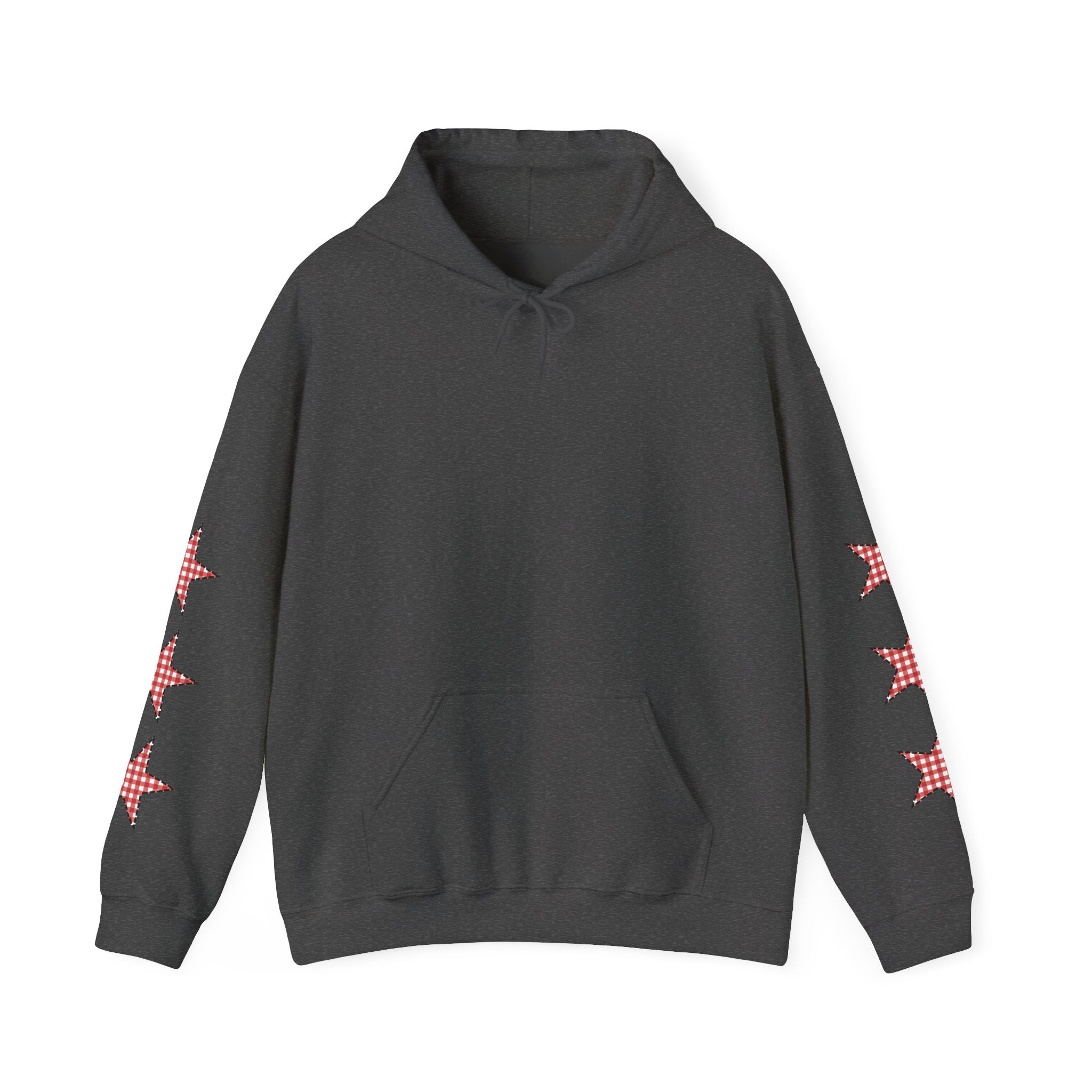 Red Gingham Star Hoodie, Cozy Winter Sweatshirt, Casual Unisex Outerwear, Perfect Gift for Birthdays, Holidays, and Trendy Outfits