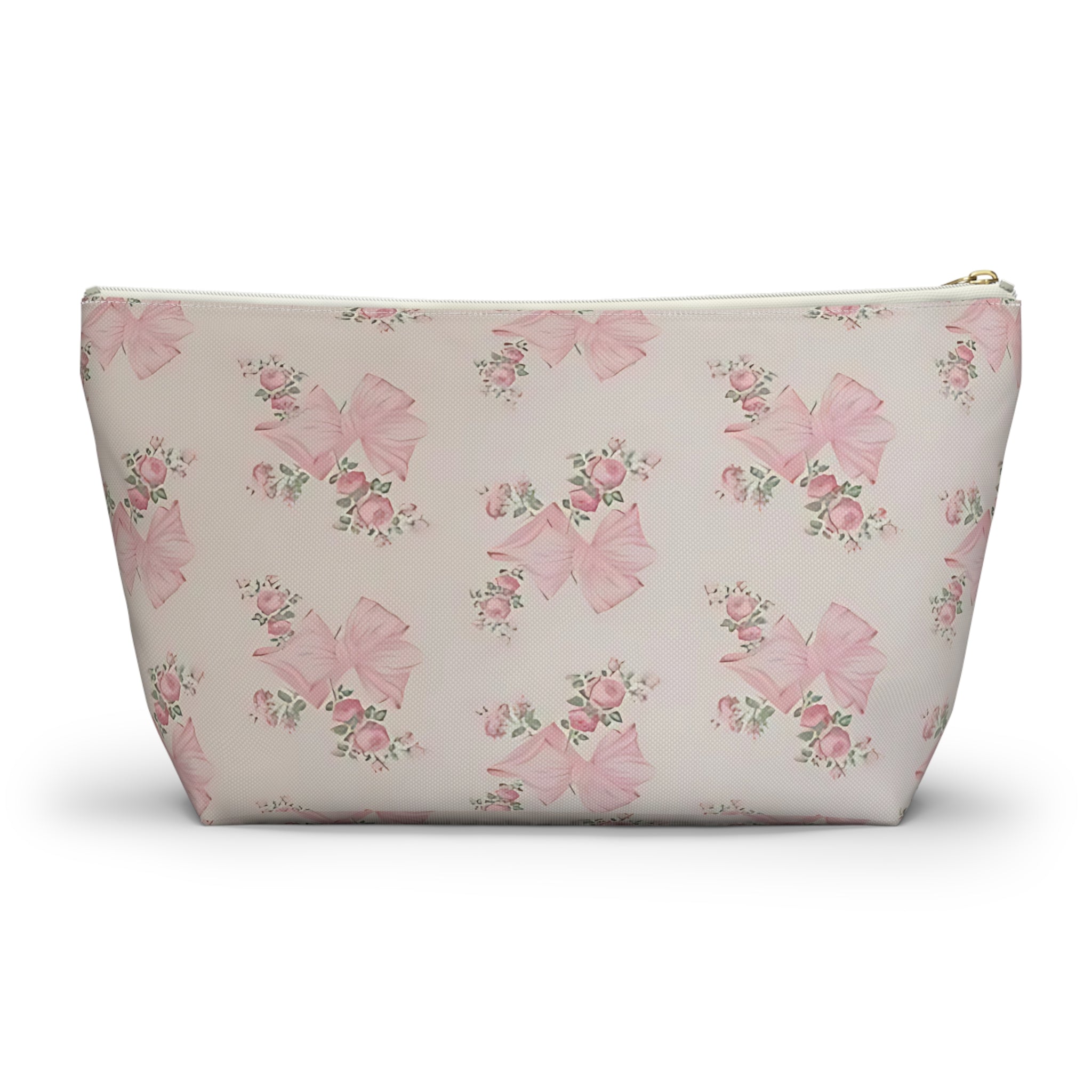 Floral Bow Accessory Pouch - Cute Makeup Bag, Gift Idea for Her, Wedding Favors, Travel Organizer, Floral Storage