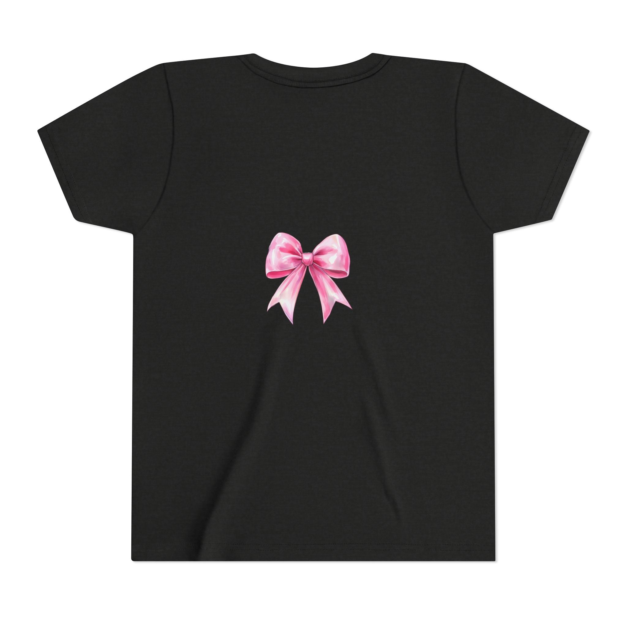 Cheerful Youth Tee with Pink Bow, Perfect for Cheerleading, Birthdays, Parties, Sports Events, and Everyday Wear
