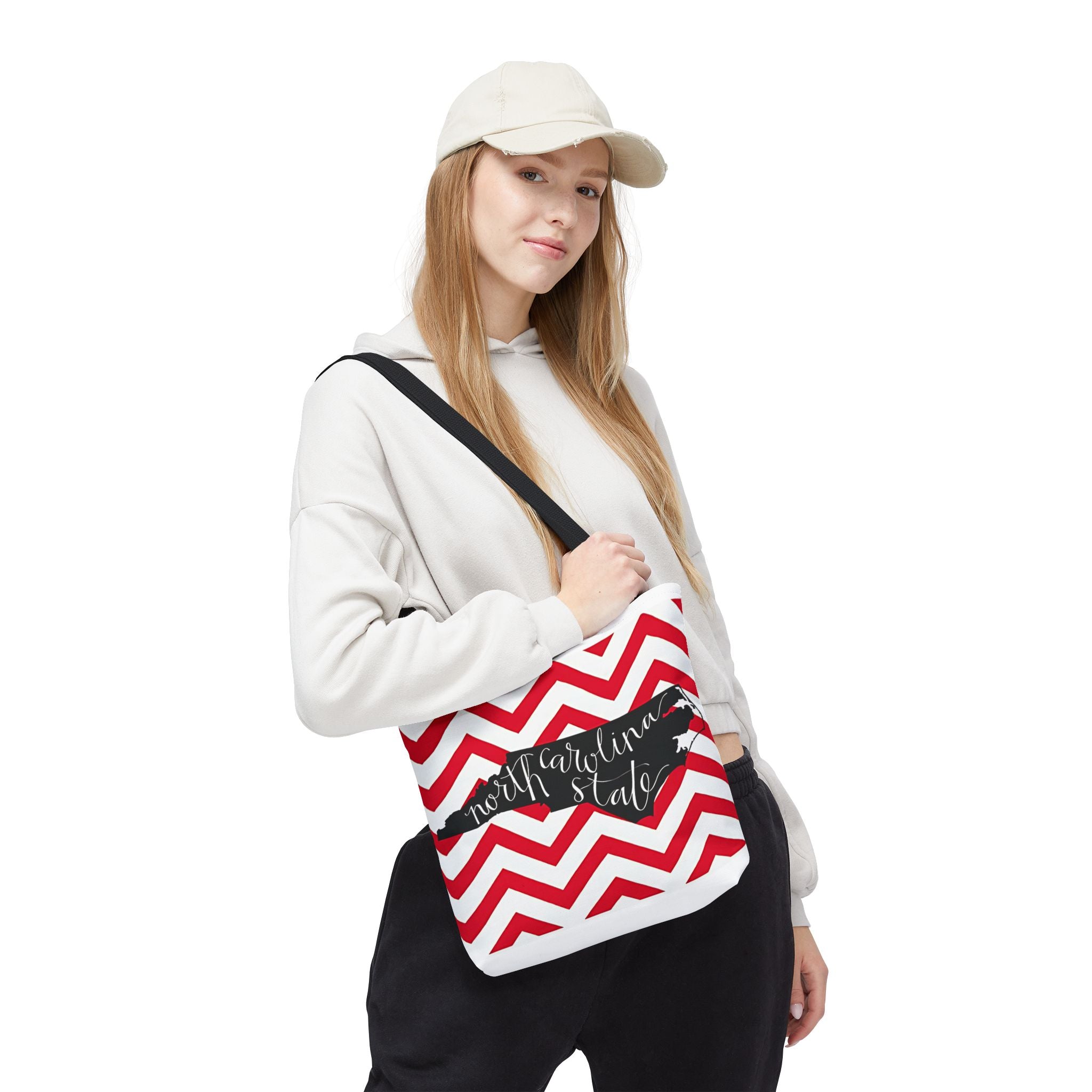 North Carolina Tote Bag, Stylish Chevron Pattern, Beach Essentials, Reusable Grocery Bag, Gift for Travelers, Southern Charm