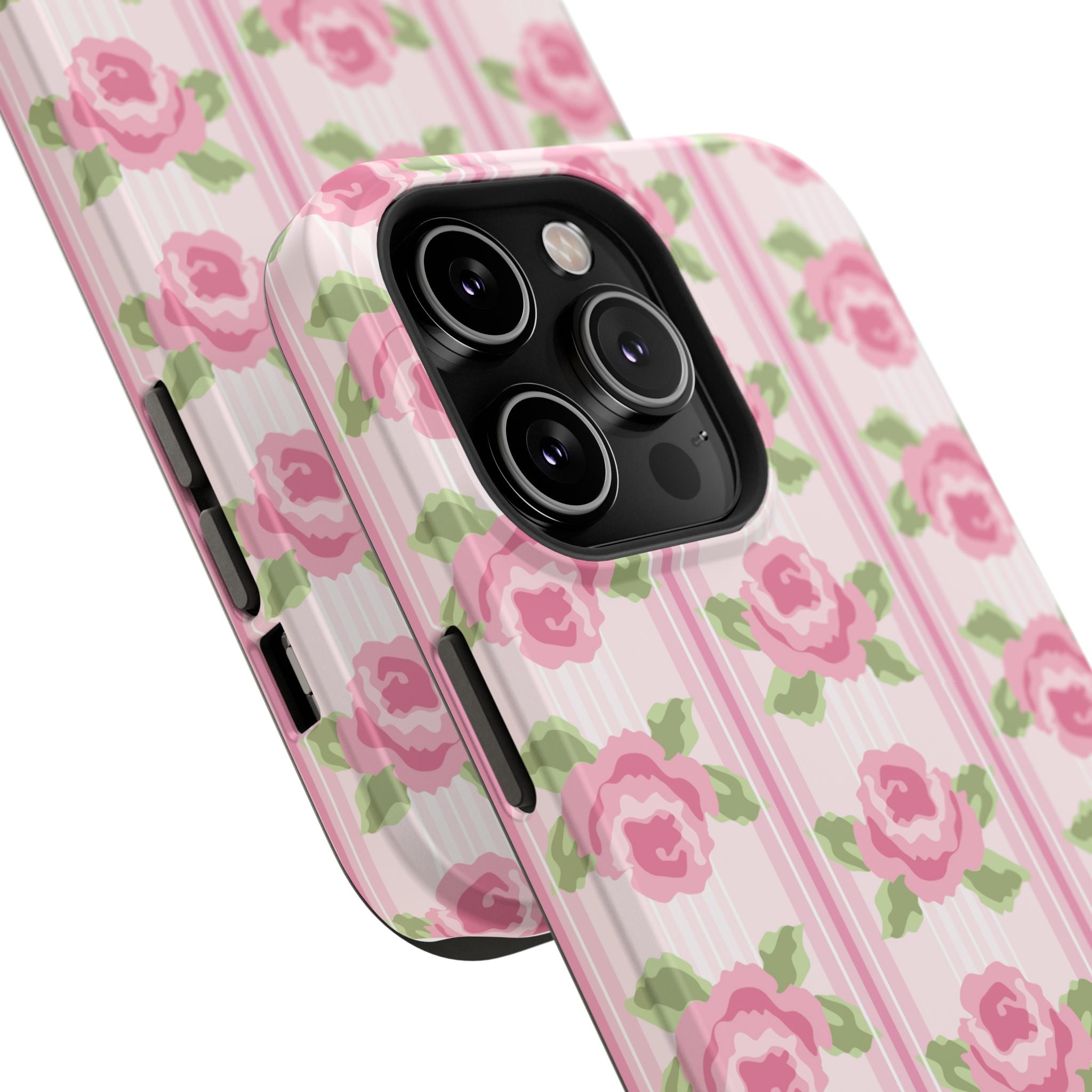 Customizable: Floral Impact-Resistant Phone Case, Pink Rose Pattern