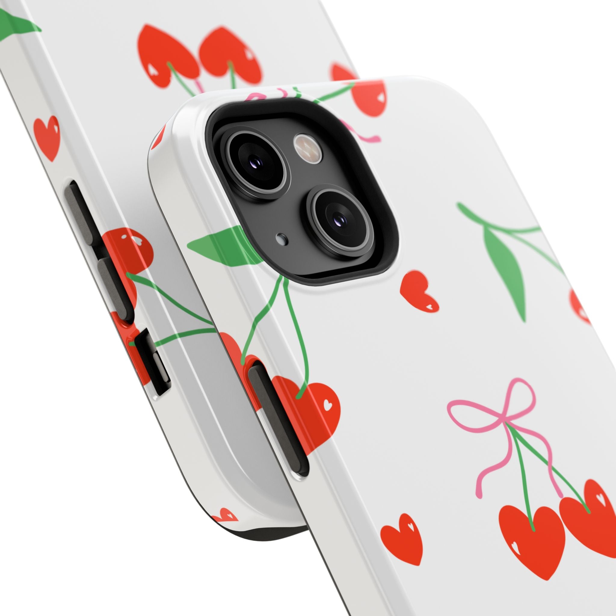 Customizable: Cherry Heart Impact-Resistant Phone Case