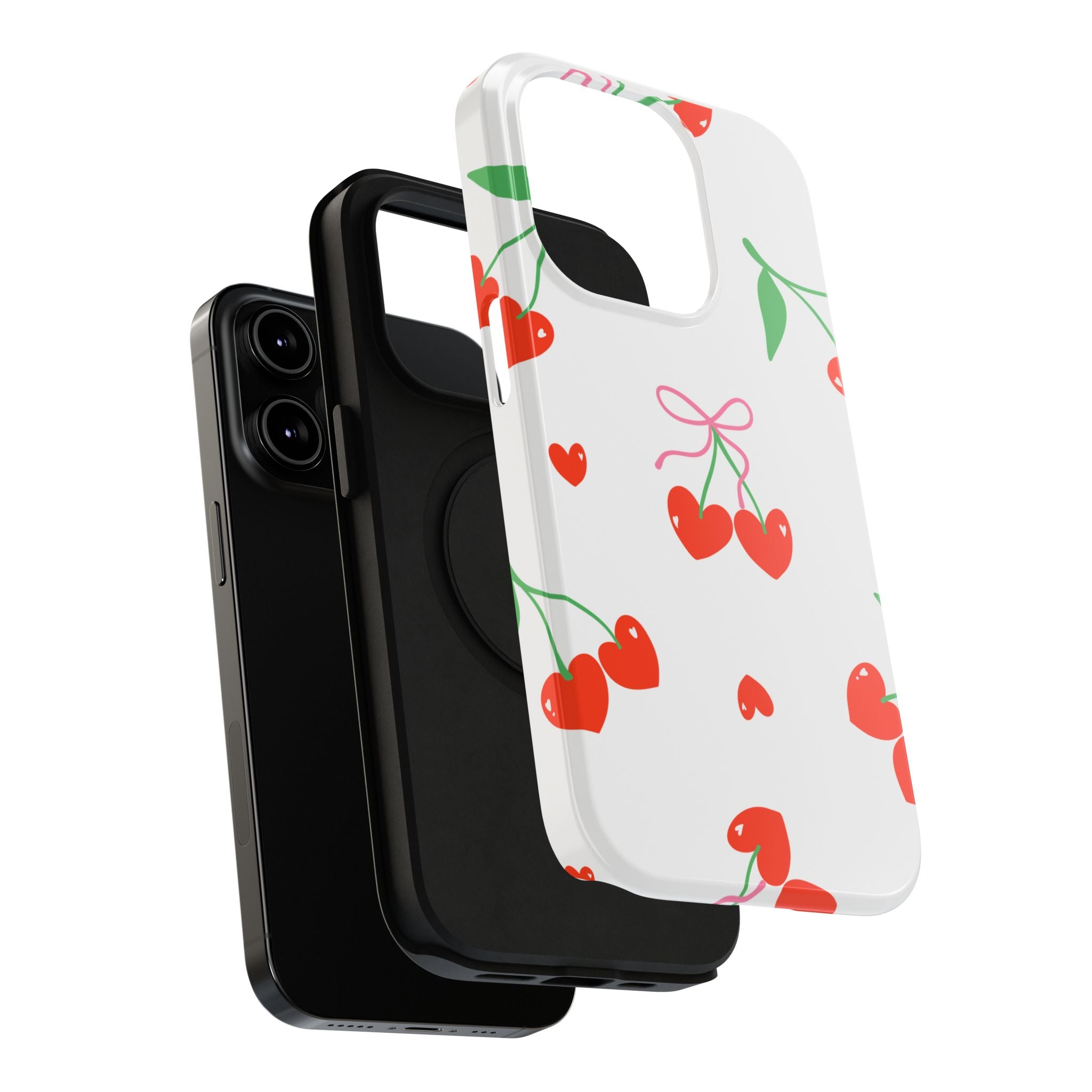 Customizable: Cherry Heart Impact-Resistant Phone Case