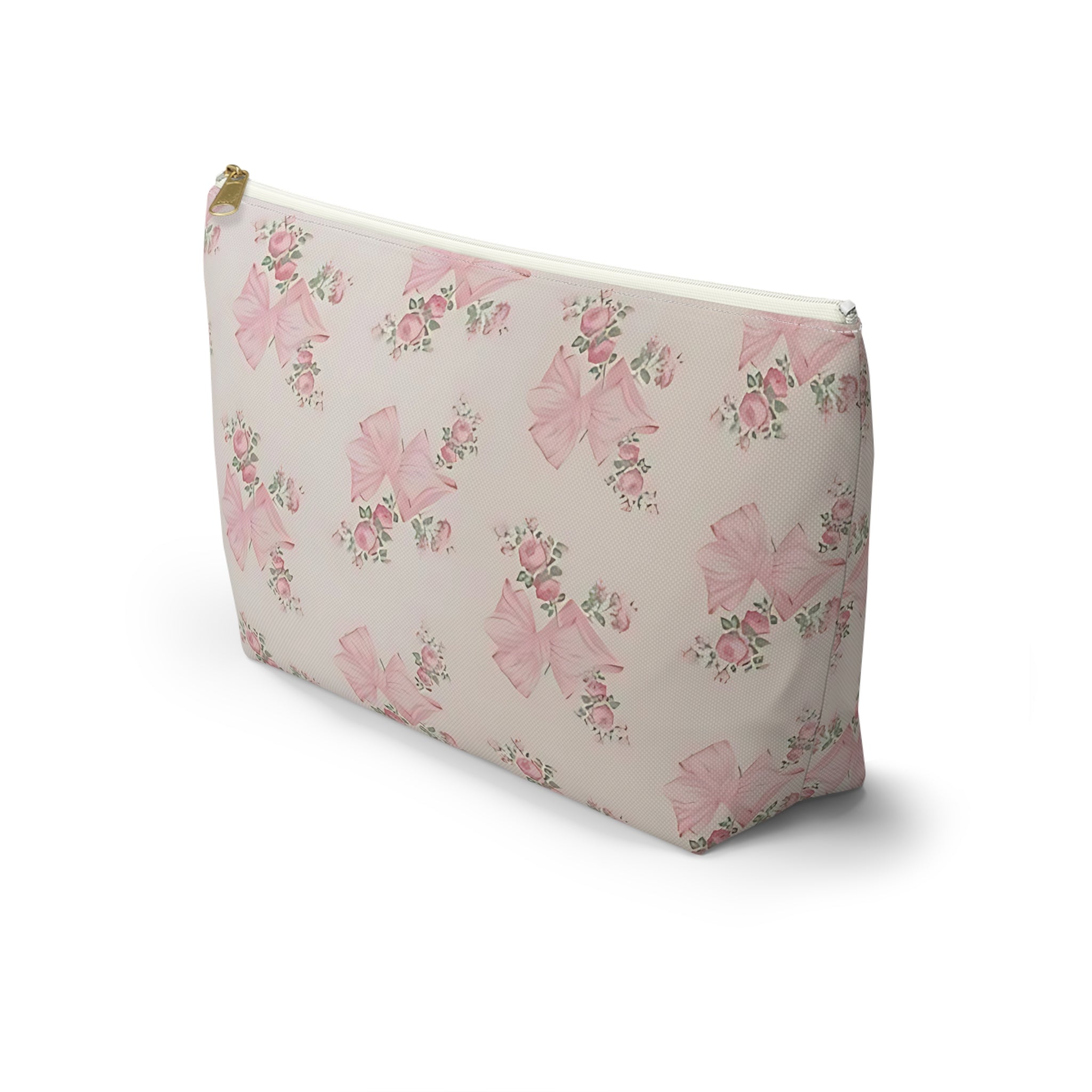 Floral Bow Accessory Pouch - Cute Makeup Bag, Gift Idea for Her, Wedding Favors, Travel Organizer, Floral Storage