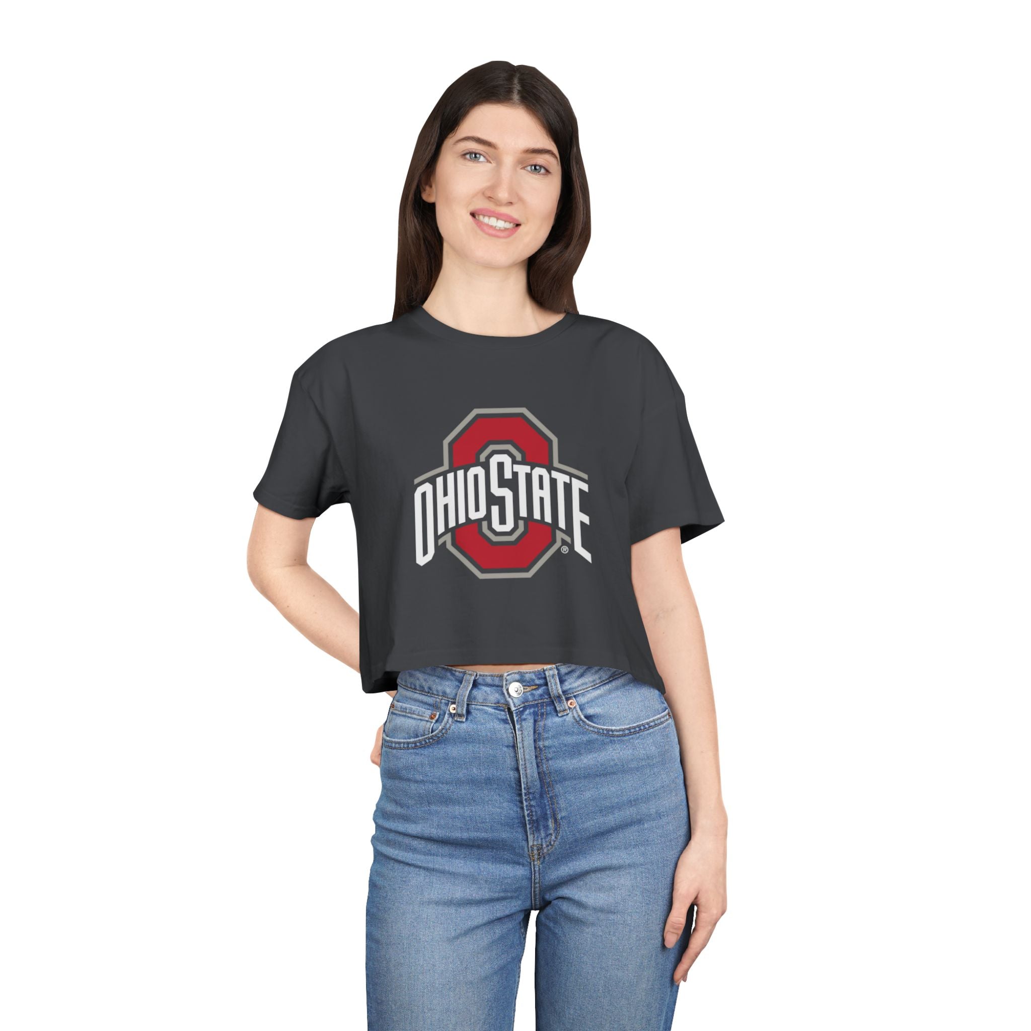 Ohio State Women's Crop Tee, Trendy College Apparel, Casual Wear, Game Day Top