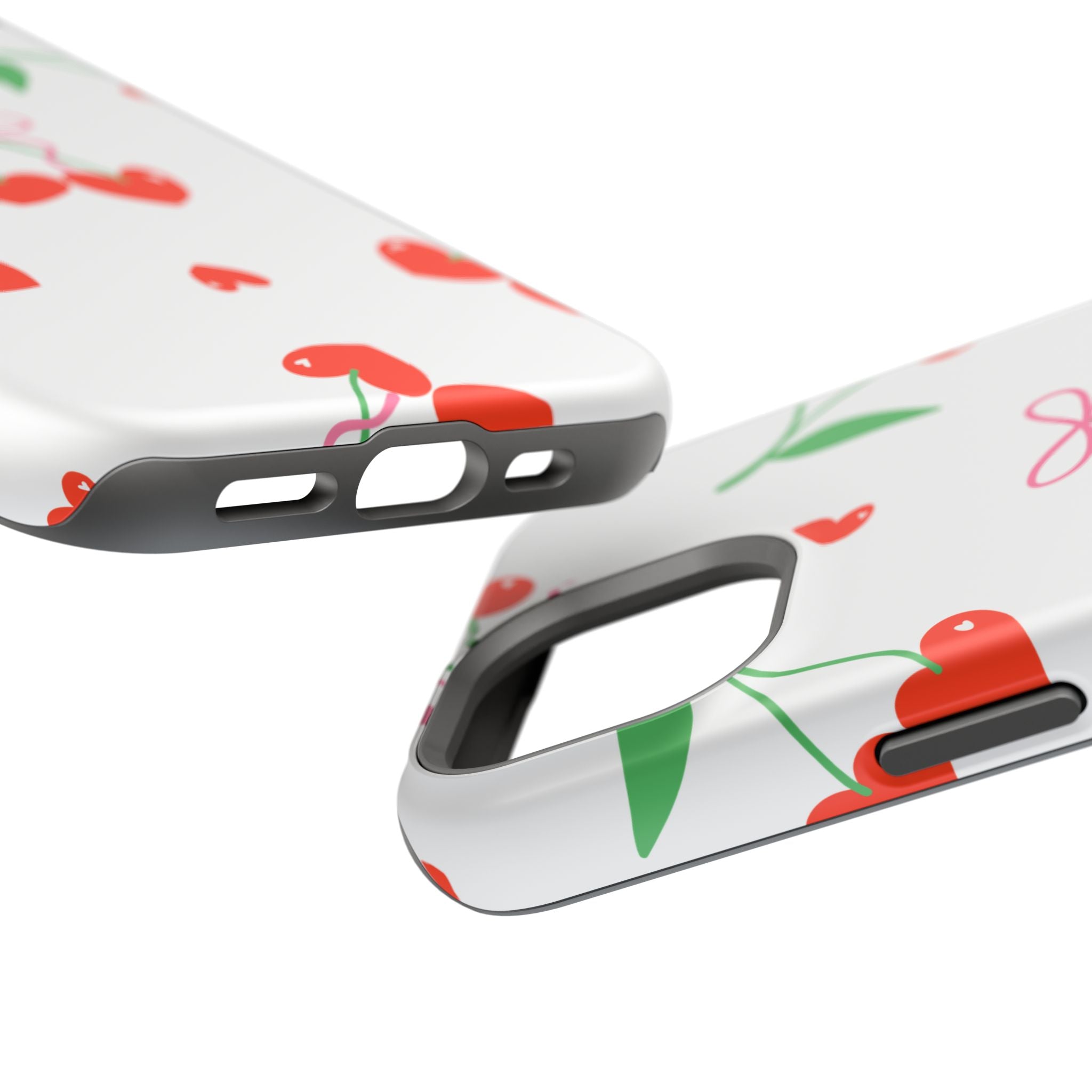 Customizable: Cherry Heart Impact-Resistant Phone Case
