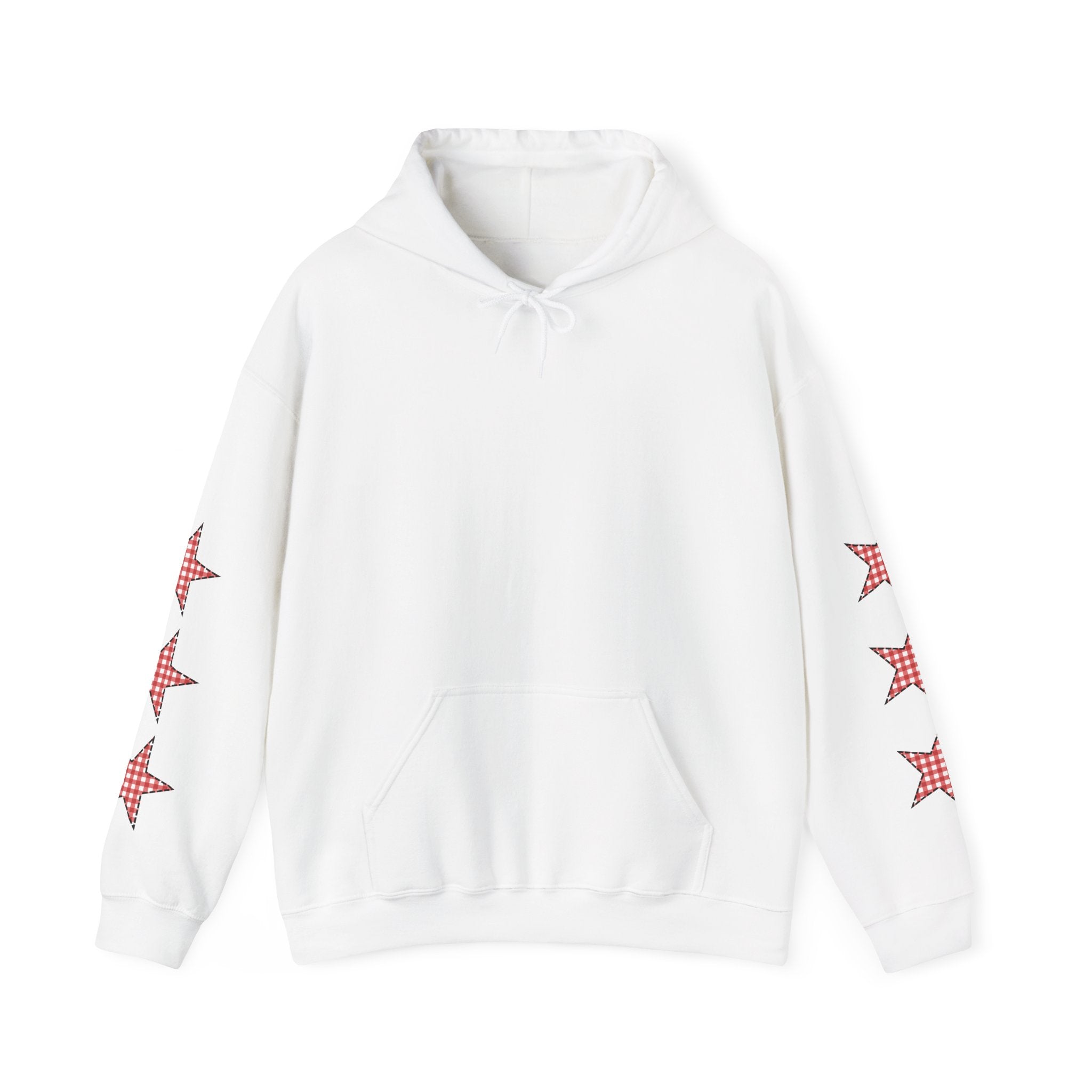 Red Gingham Star Hoodie, Cozy Winter Sweatshirt, Casual Unisex Outerwear, Perfect Gift for Birthdays, Holidays, and Trendy Outfits