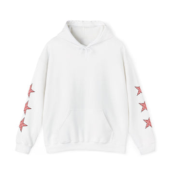Red Gingham Star Hoodie, Cozy Winter Sweatshirt, Casual Unisex Outerwear, Perfect Gift for Birthdays, Holidays, and Trendy Outfits