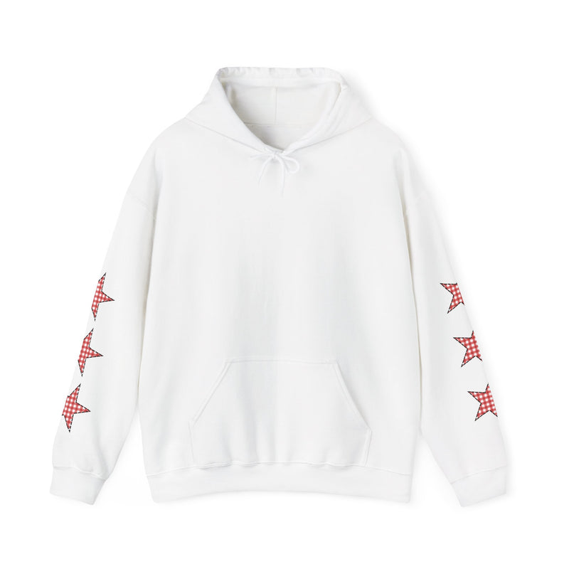 Red Gingham Star Hoodie, Cozy Winter Sweatshirt, Casual Unisex Outerwear, Perfect Gift for Birthdays, Holidays, and Trendy Outfits