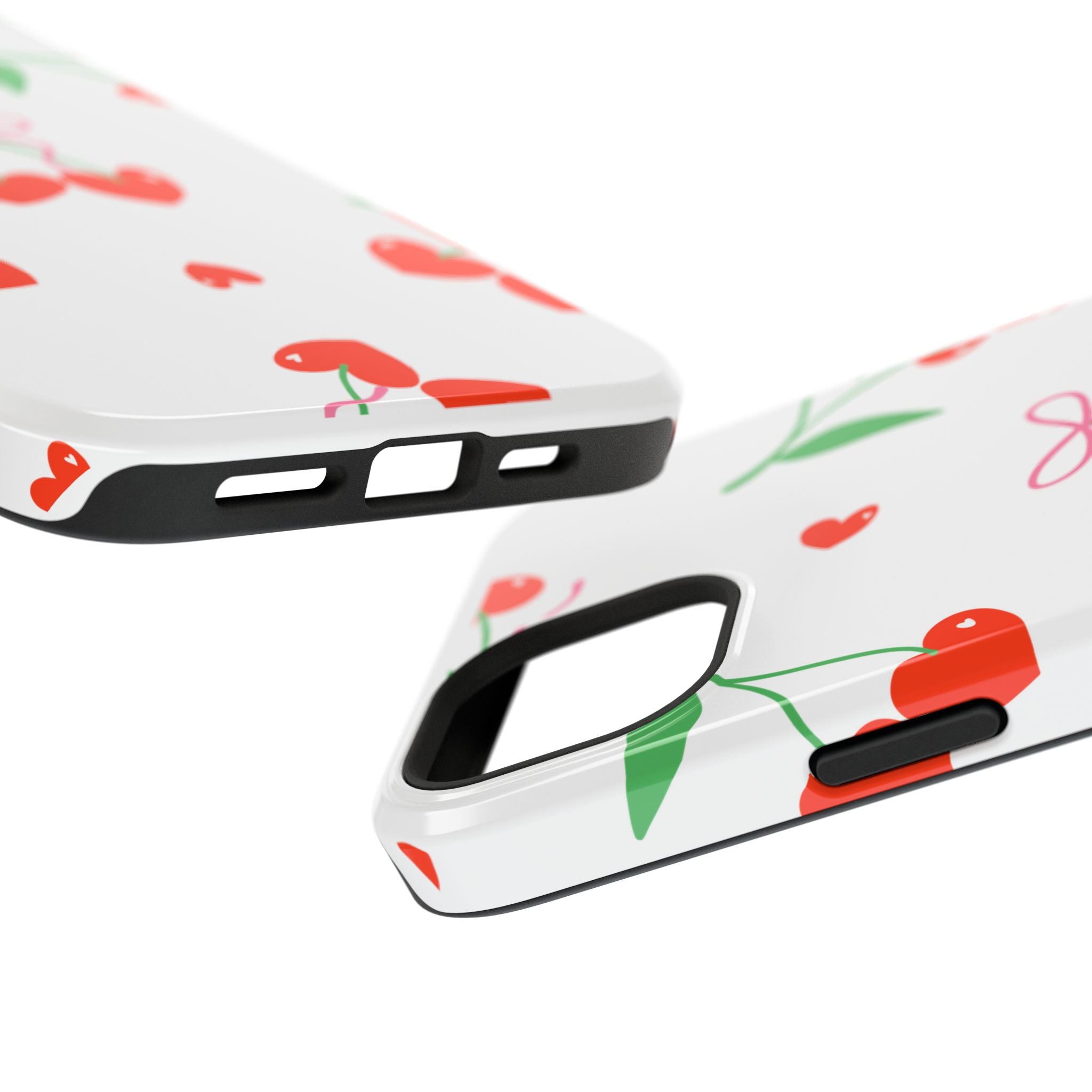 Customizable: Cherry Heart Impact-Resistant Phone Case