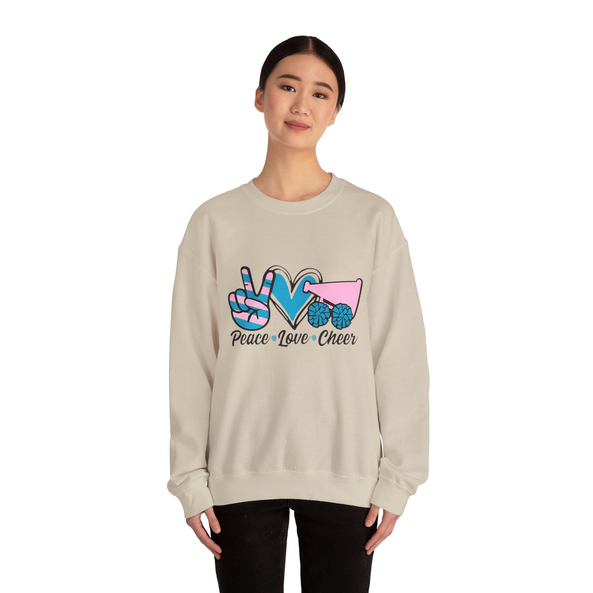 Peace Love Cheer Crewneck Sweatshirt for Cheerleaders, Cozy Sweatshirt, Sports Apparel, Gift for Cheer Team, Team Spirit Clothing