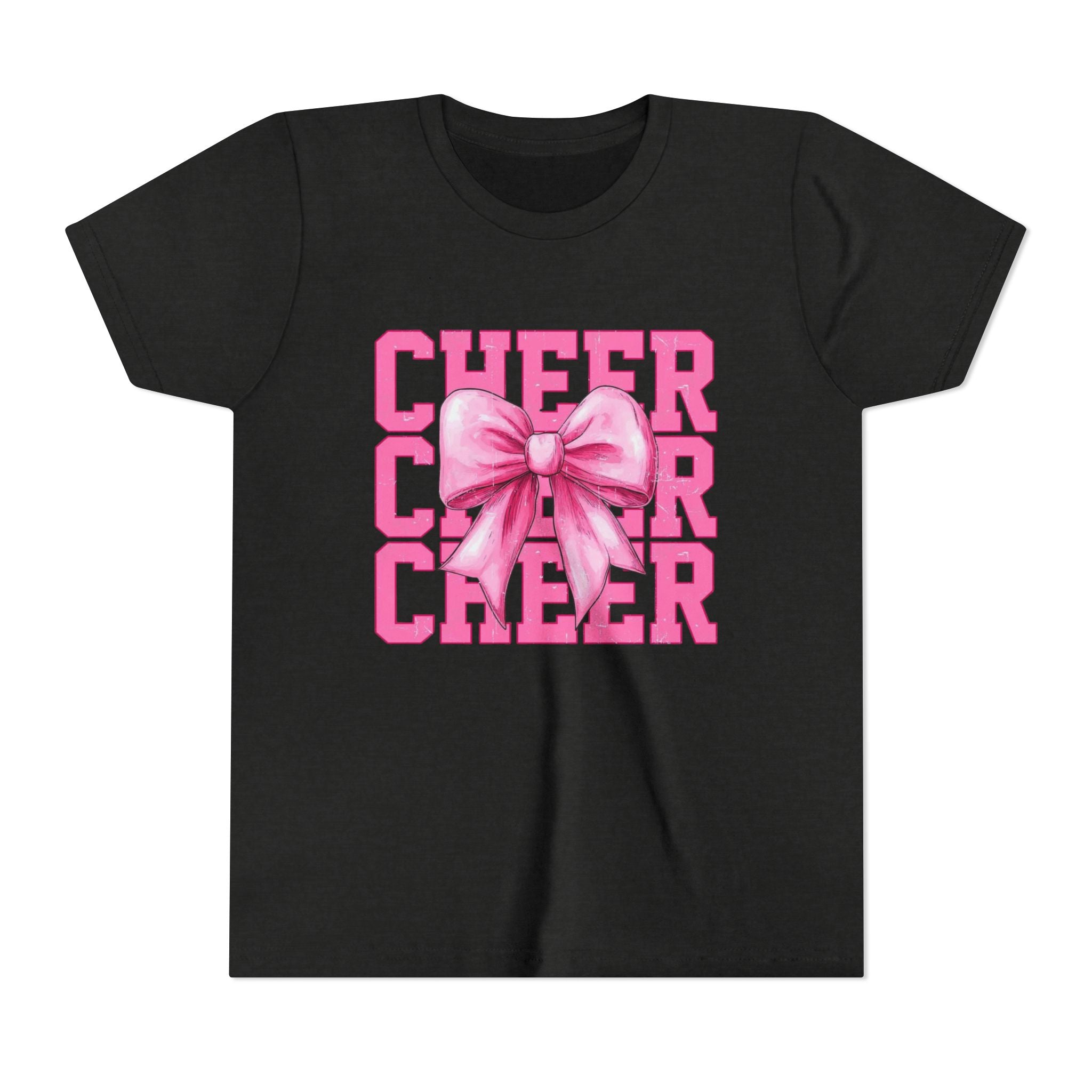 Cheerful Youth Tee with Pink Bow, Perfect for Cheerleading, Birthdays, Parties, Sports Events, and Everyday Wear
