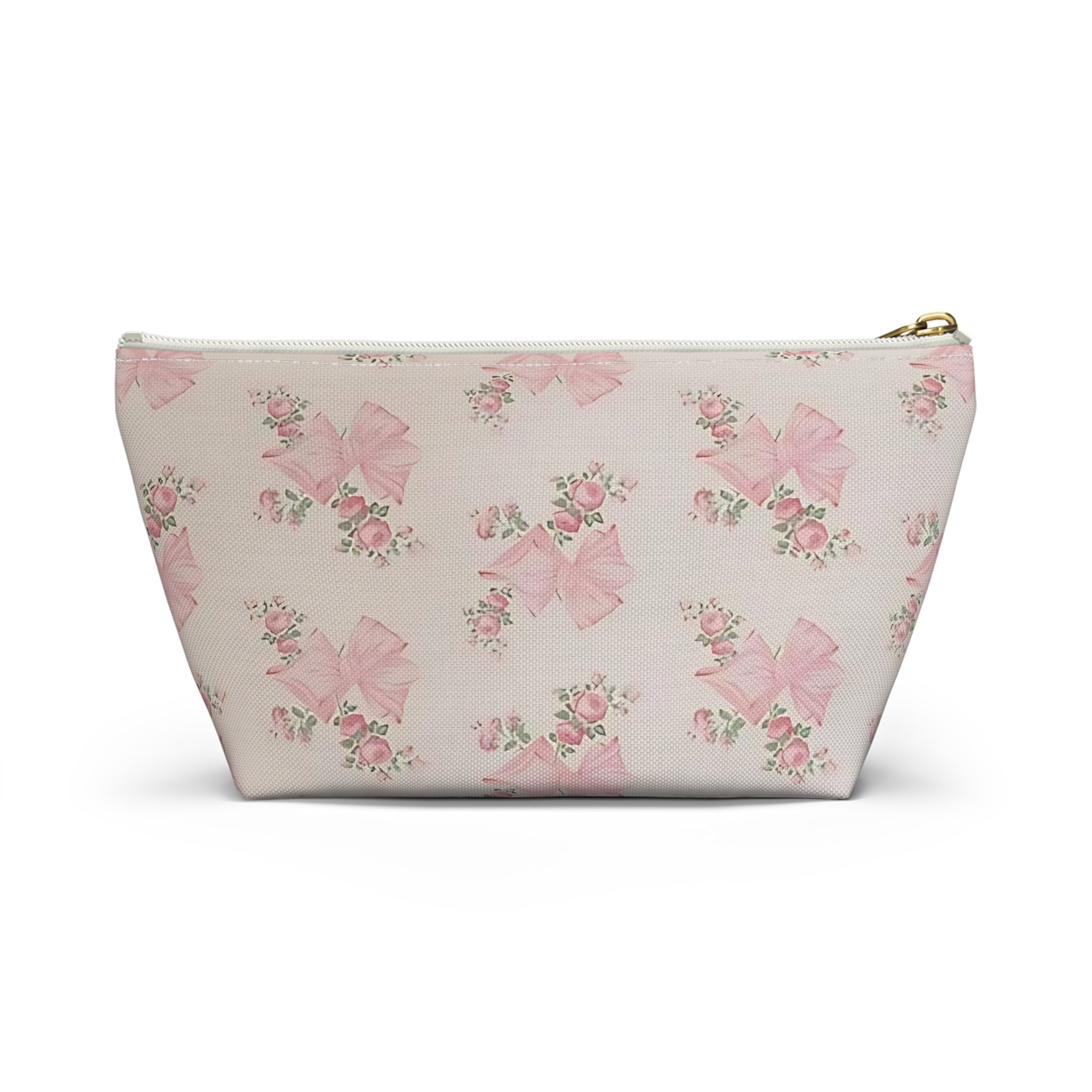 Floral Bow Accessory Pouch - Cute Makeup Bag, Gift Idea for Her, Wedding Favors, Travel Organizer, Floral Storage