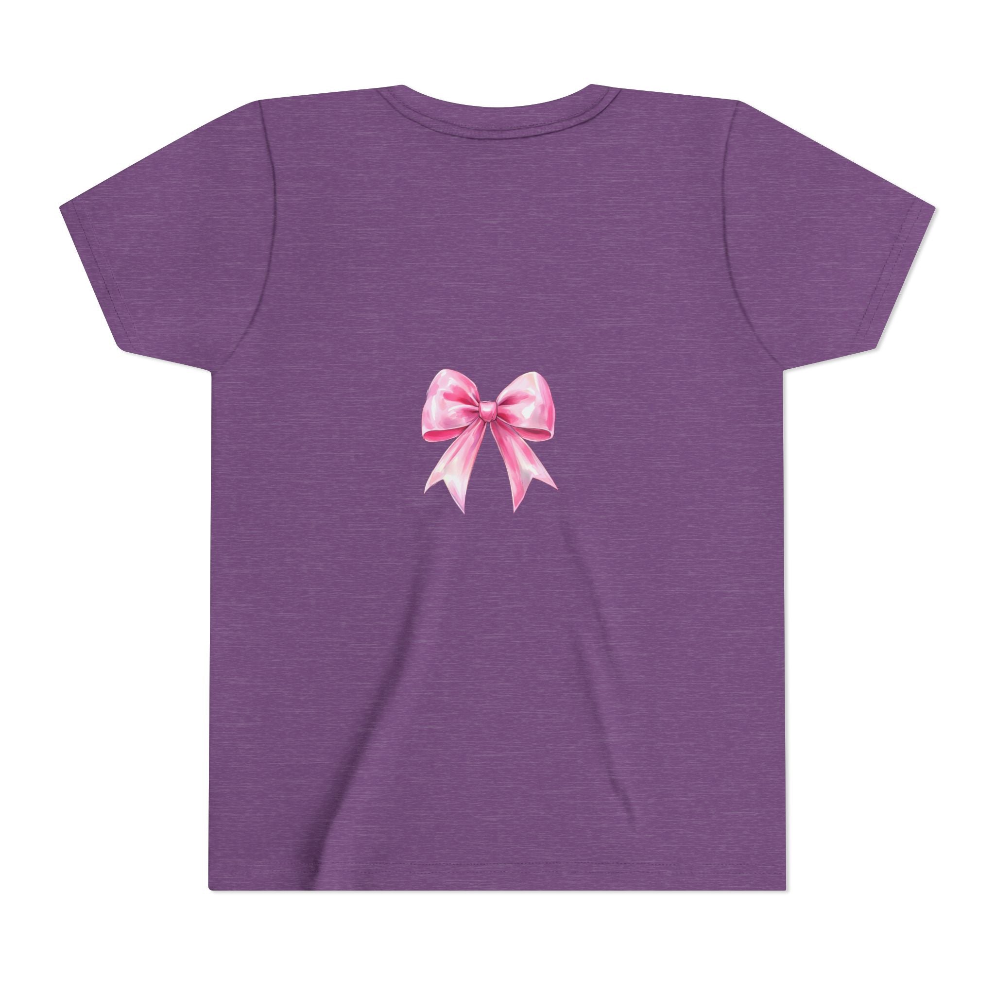 Cheerful Youth Tee with Pink Bow, Perfect for Cheerleading, Birthdays, Parties, Sports Events, and Everyday Wear