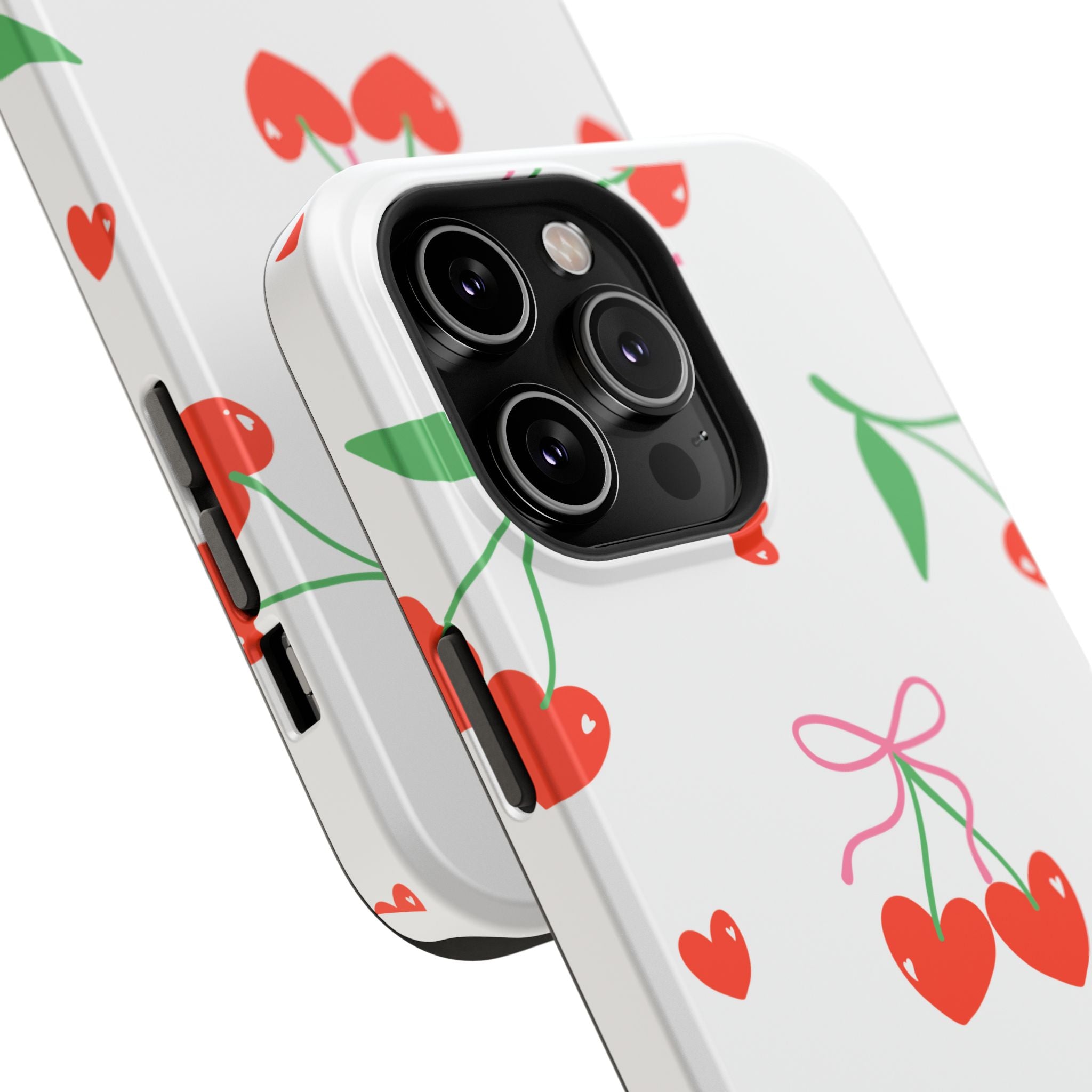 Customizable: Cherry Heart Impact-Resistant Phone Case