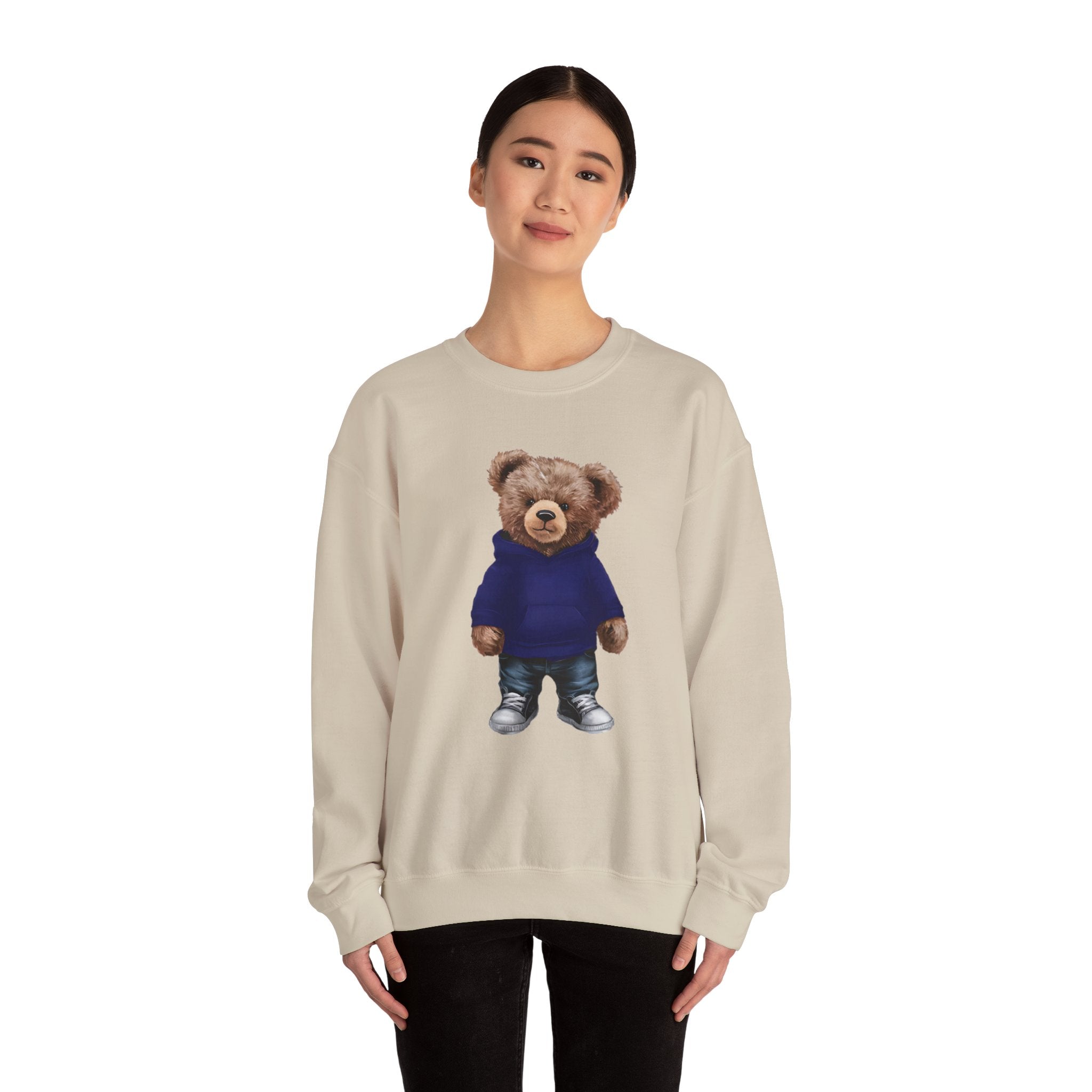 CUSTOMIZABLE Bear with Blue Hoodie Crewneck Sweatshirt | Perfect for Casual Days, Gift for Bear Lovers, Comfy Layer, Unisex Fashion, Cute Wardrobe Staple
