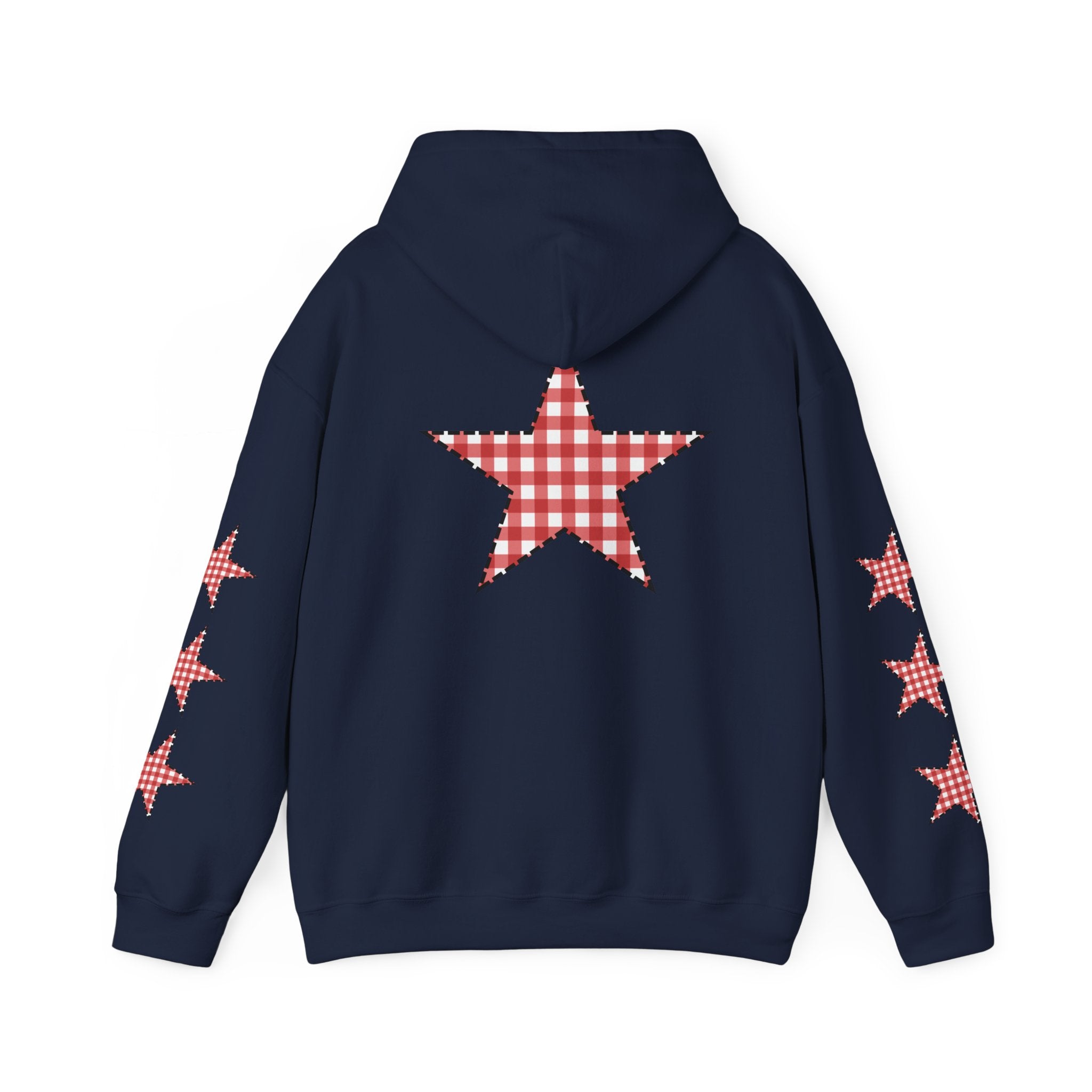 Red Gingham Star Hoodie, Cozy Winter Sweatshirt, Casual Unisex Outerwear, Perfect Gift for Birthdays, Holidays, and Trendy Outfits