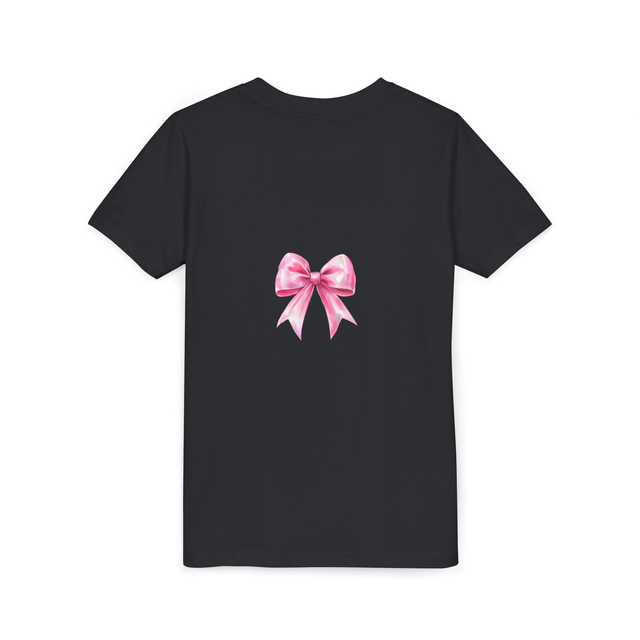 Cheerful Youth Tee with Pink Bow, Perfect for Cheerleading, Birthdays, Parties, Sports Events, and Everyday Wear