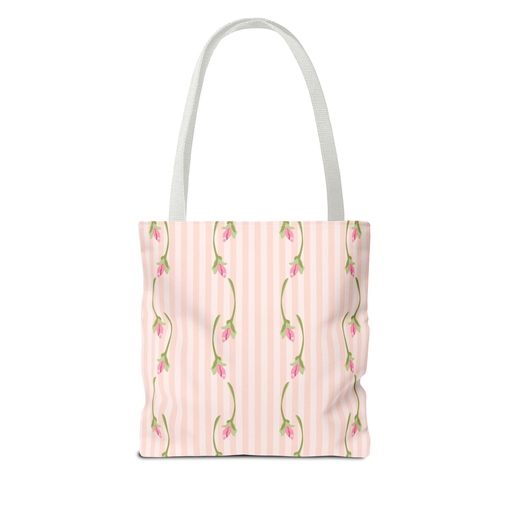 Customizable: Floral Stripe Tote Bag, Chic Shopping Tote, Spring Gift Bag, Eco-Friendly Reusable Bag, Perfect for Grad Gifts College Send off Gift