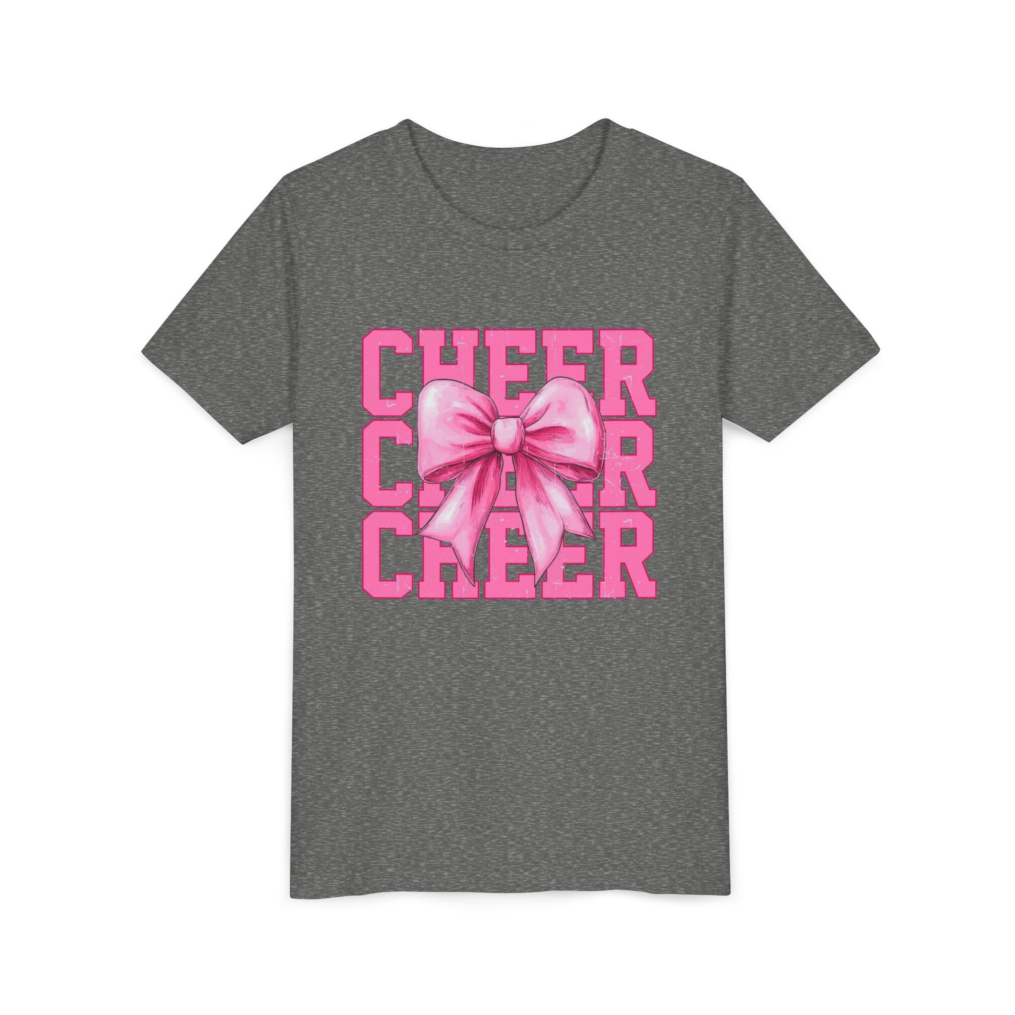 Cheerful Youth Tee with Pink Bow, Perfect for Cheerleading, Birthdays, Parties, Sports Events, and Everyday Wear