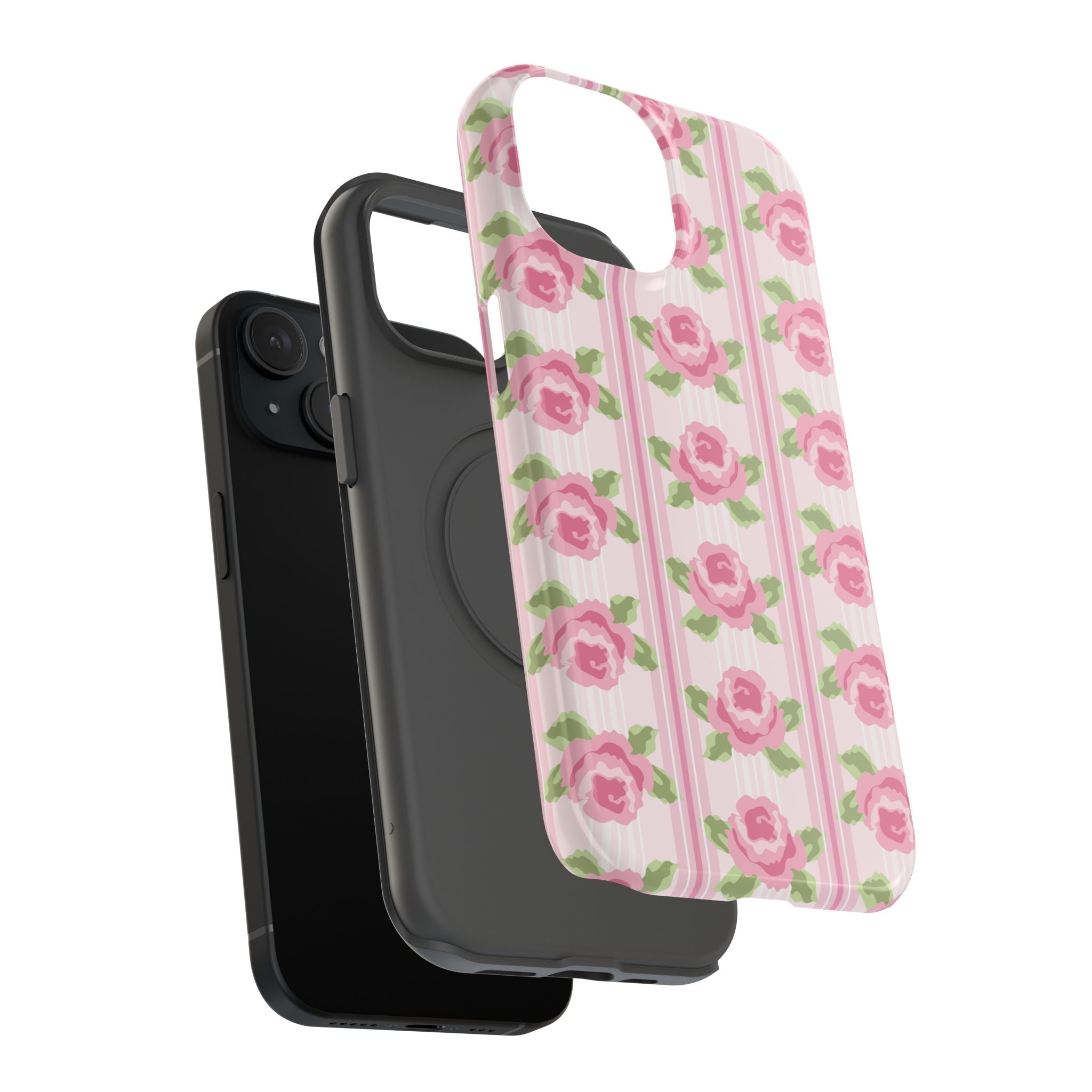 Customizable: Floral Impact-Resistant Phone Case, Pink Rose Pattern